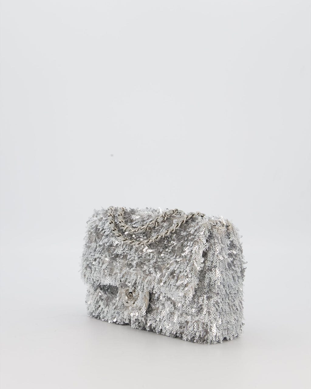 Chanel 25/S Mini Flap Bag in Silver Sequins with Silver Hardware