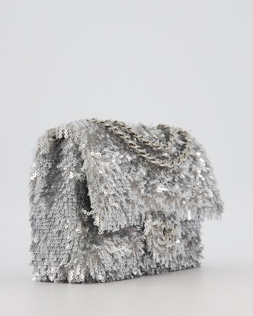 Chanel 25/S Mini Flap Bag in Silver Sequins with Silver Hardware