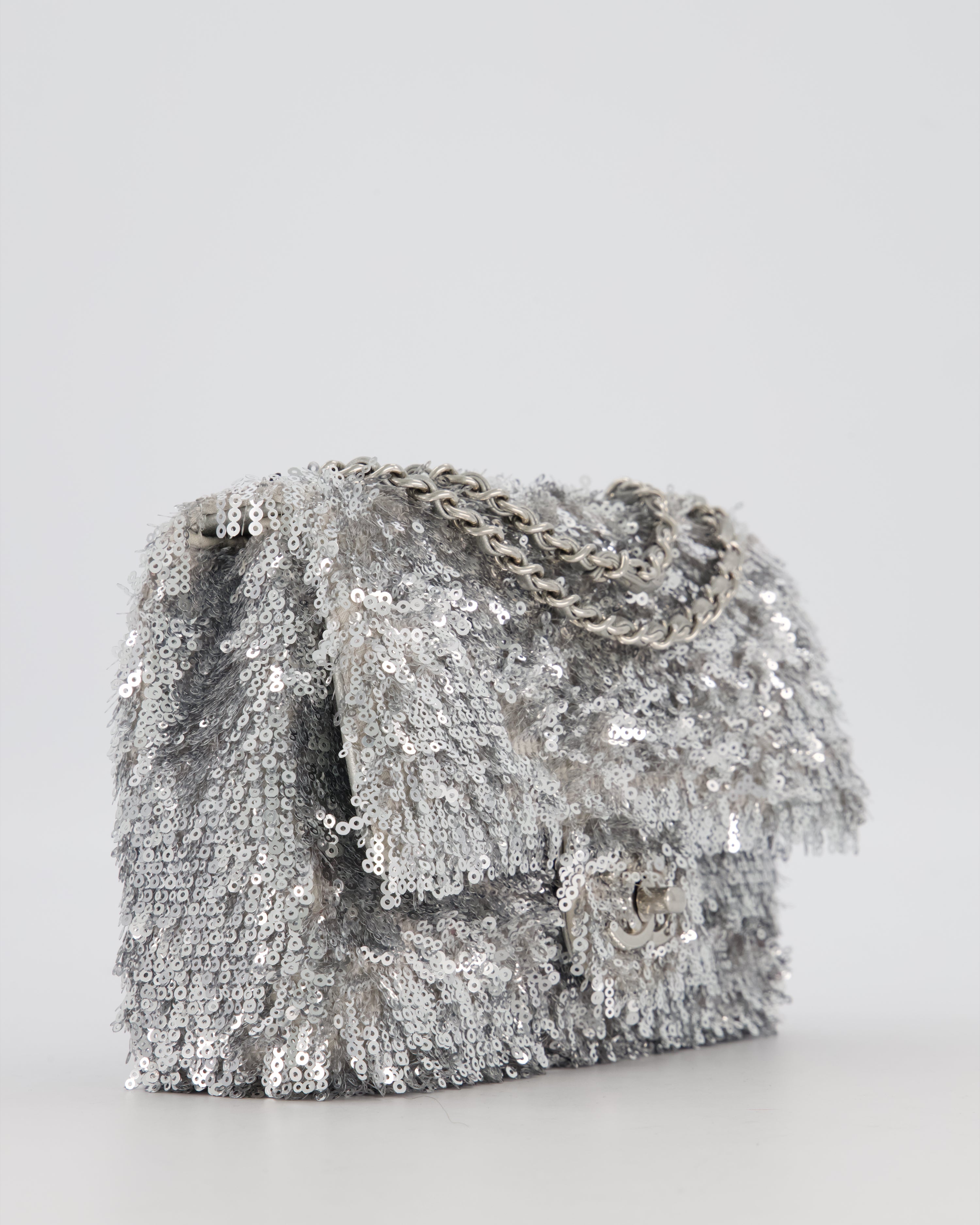 Chanel 25/S Mini Flap Bag in Silver Sequins with Silver Hardware