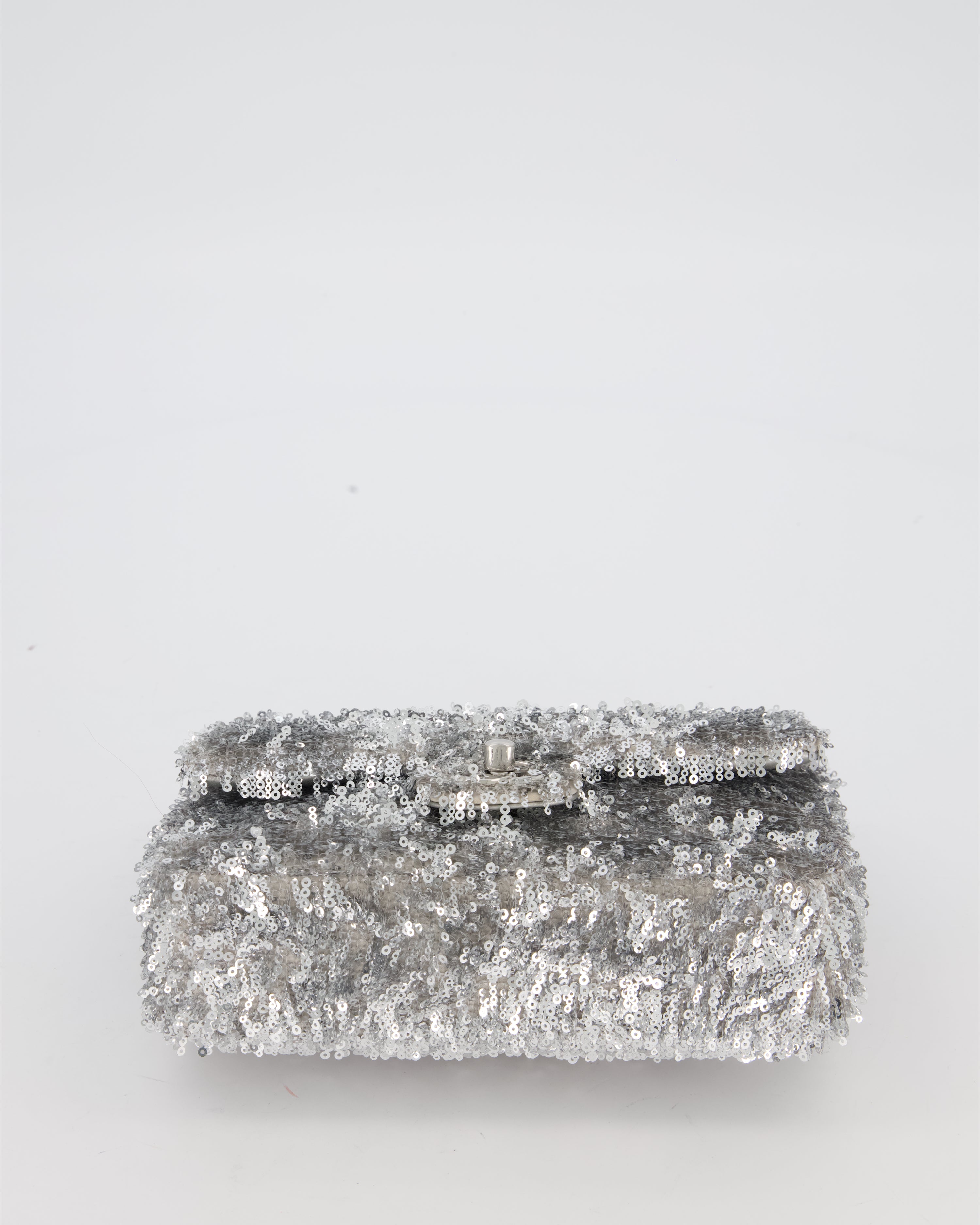 Chanel 25/S Mini Flap Bag in Silver Sequins with Silver Hardware