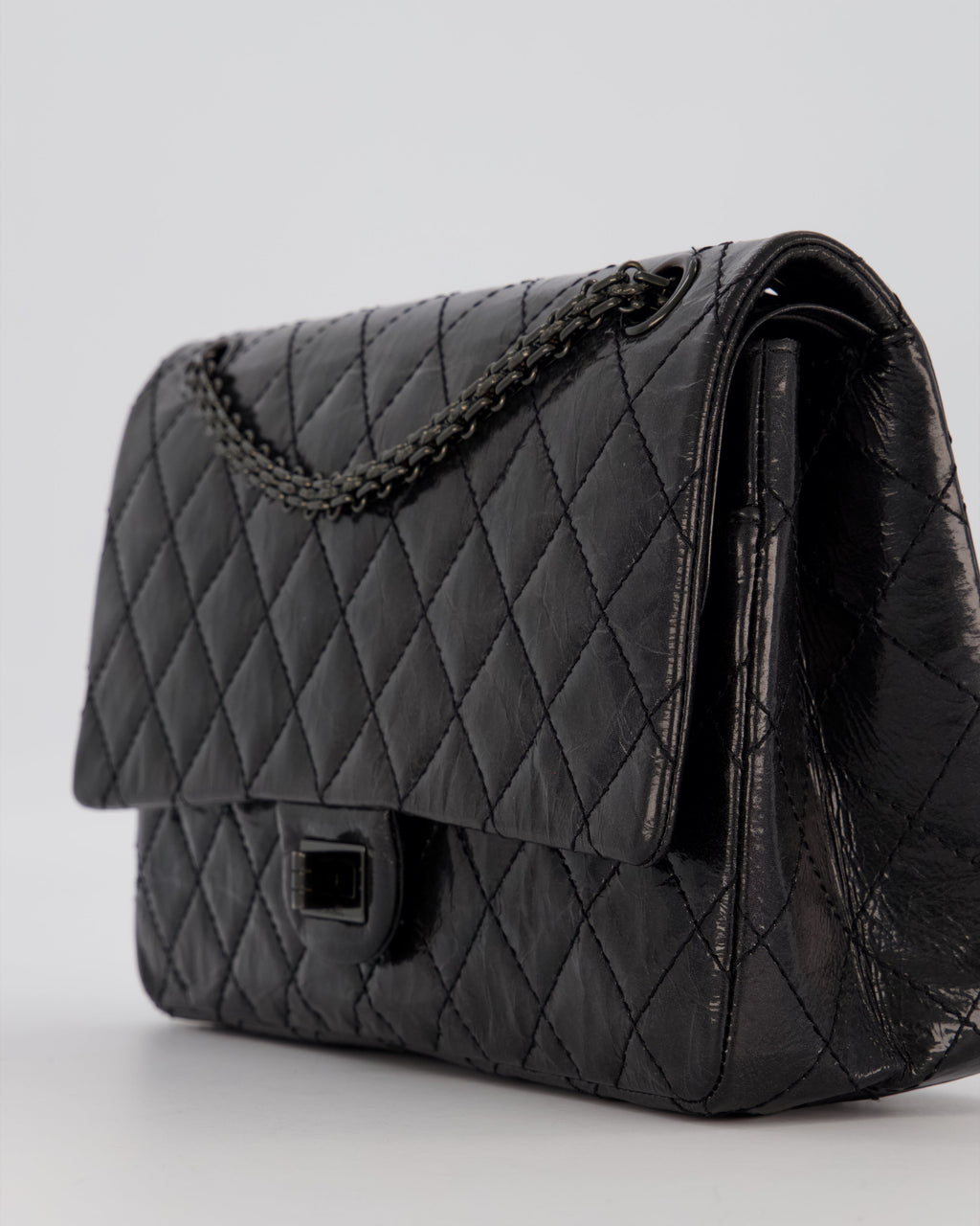 Chanel Black Reissue 226 Medium Double Flap Bag in Patent Leather with So Black Hardware