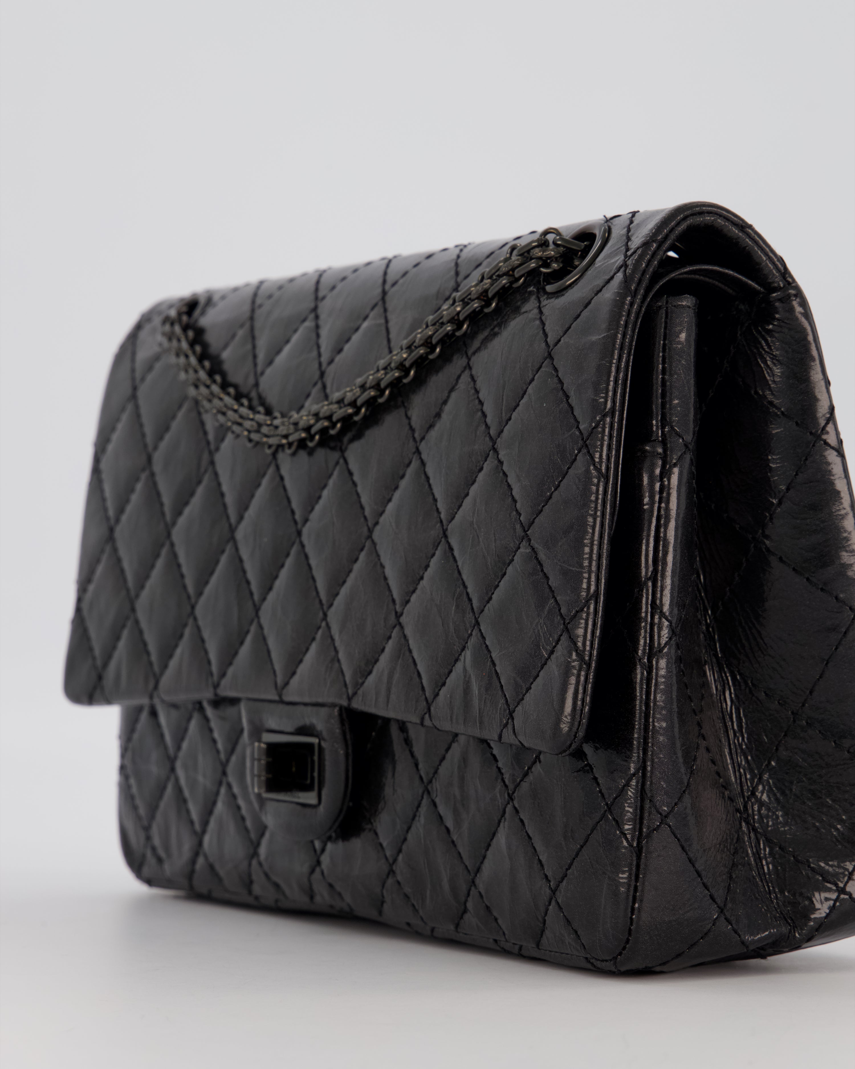 Chanel Black Reissue 226 Medium Double Flap Bag in Patent Leather with So Black Hardware
