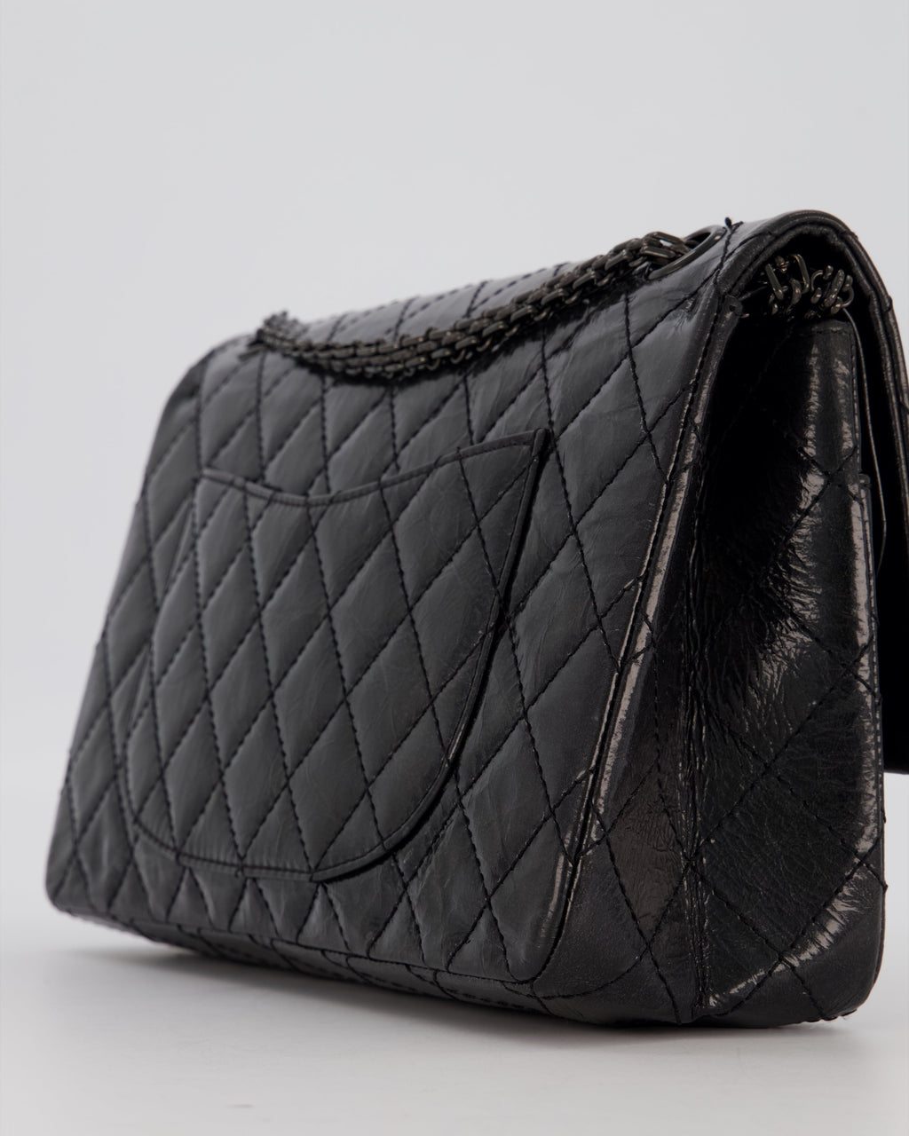 Chanel Black Reissue 226 Medium Double Flap Bag in Patent Leather with So Black Hardware