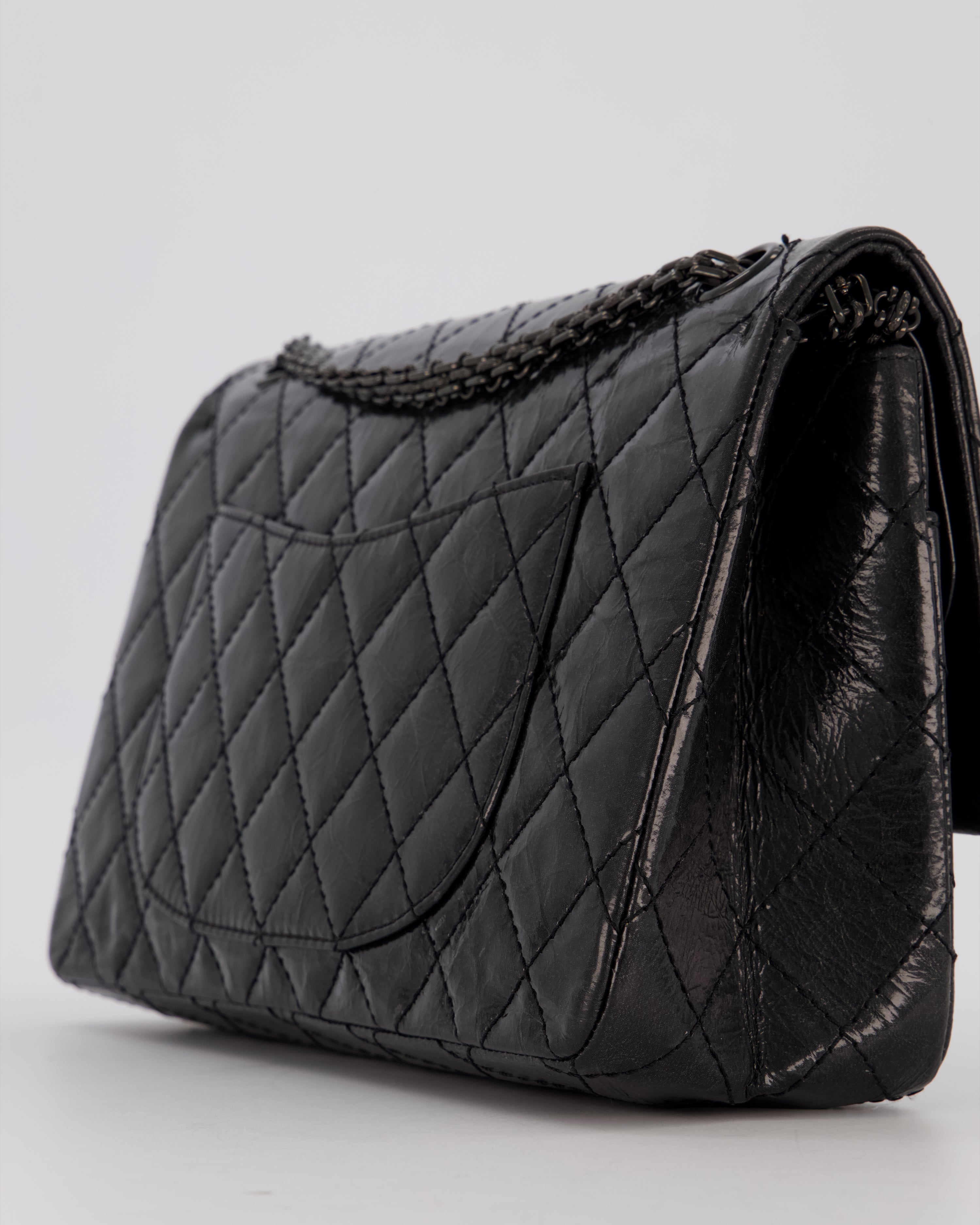 Chanel Black Reissue 226 Medium Double Flap Bag in Patent Leather with So Black Hardware