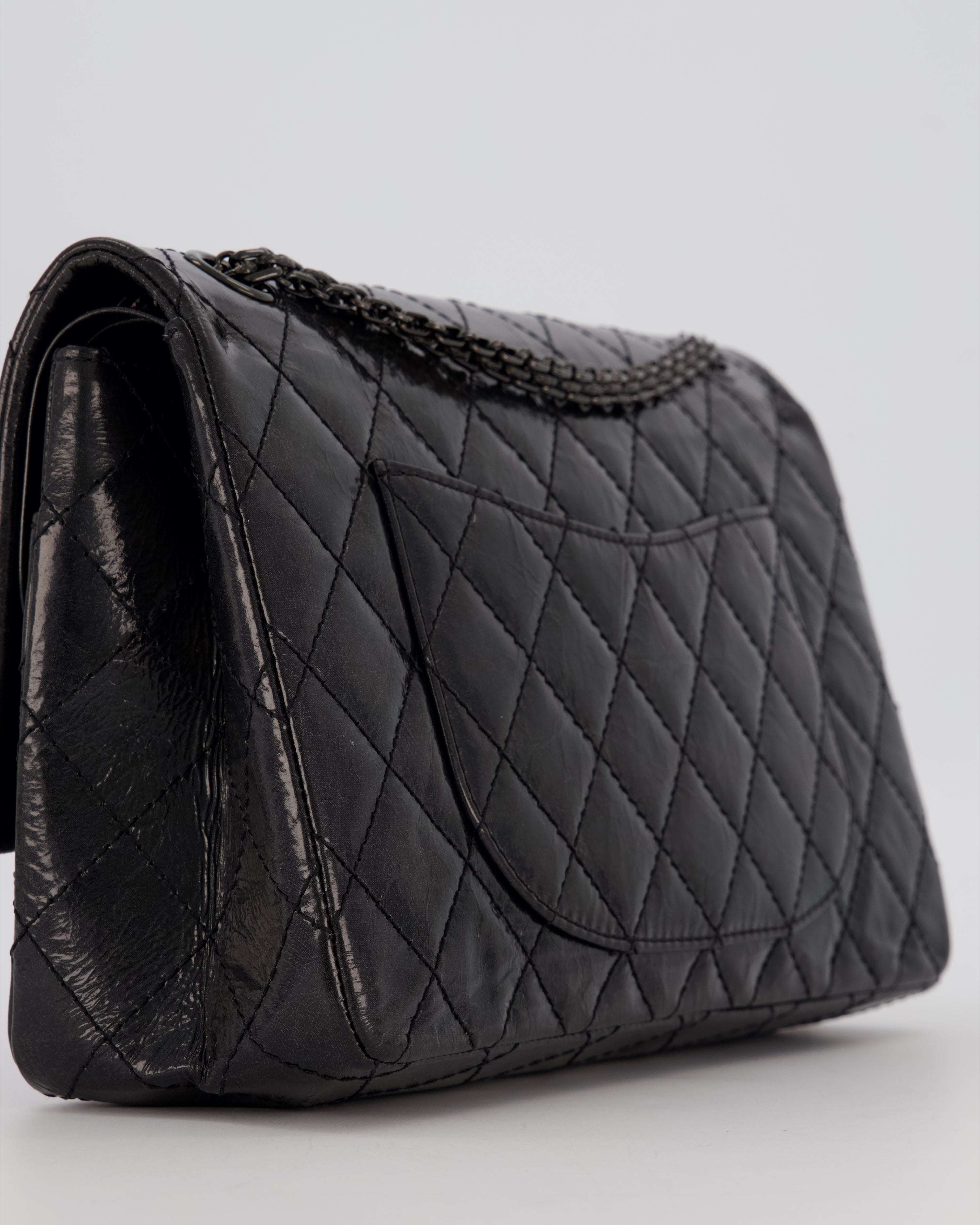Chanel Black Reissue 226 Medium Double Flap Bag in Patent Leather with So Black Hardware