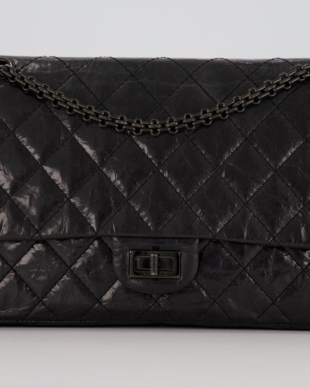 Chanel Black Reissue 226 Medium Double Flap Bag in Patent Leather with So Black Hardware