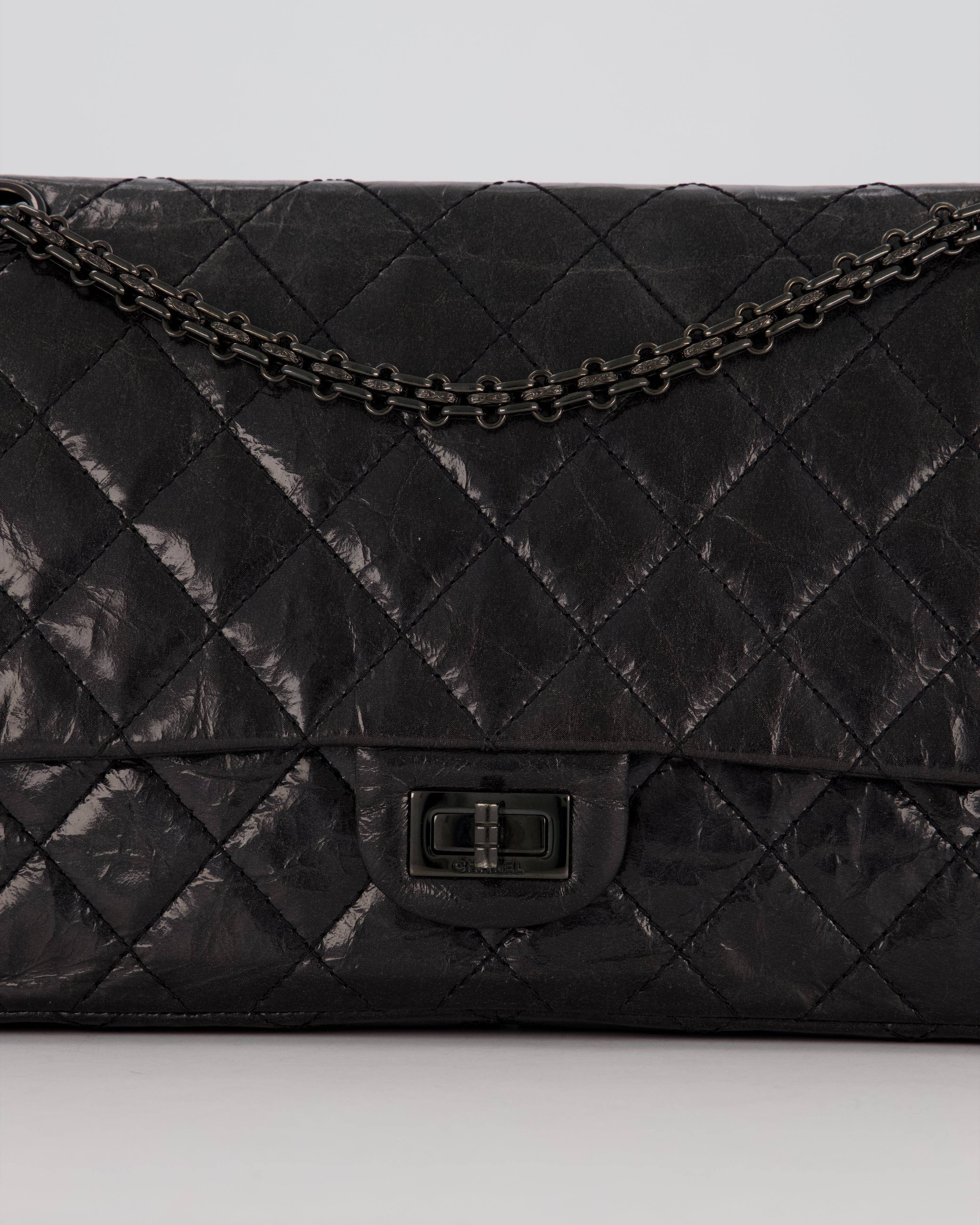 Chanel Black Reissue 226 Medium Double Flap Bag in Patent Leather with So Black Hardware