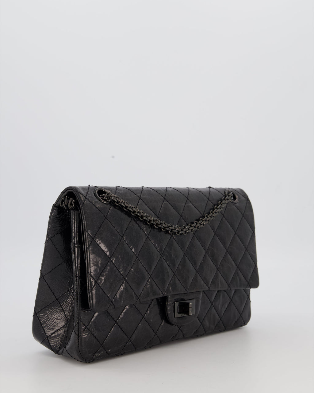 Chanel Black Reissue 226 Medium Double Flap Bag in Patent Leather with So Black Hardware