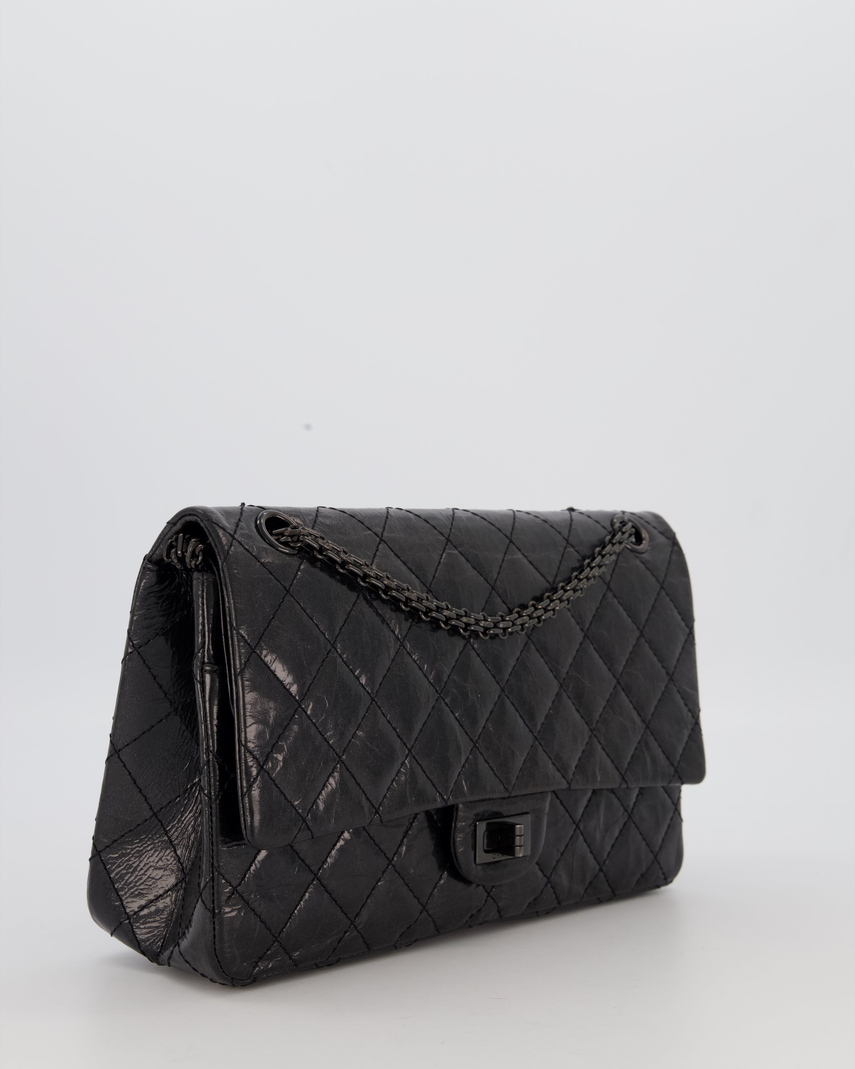 Chanel Black Reissue 226 Medium Double Flap Bag in Patent Leather with So Black Hardware