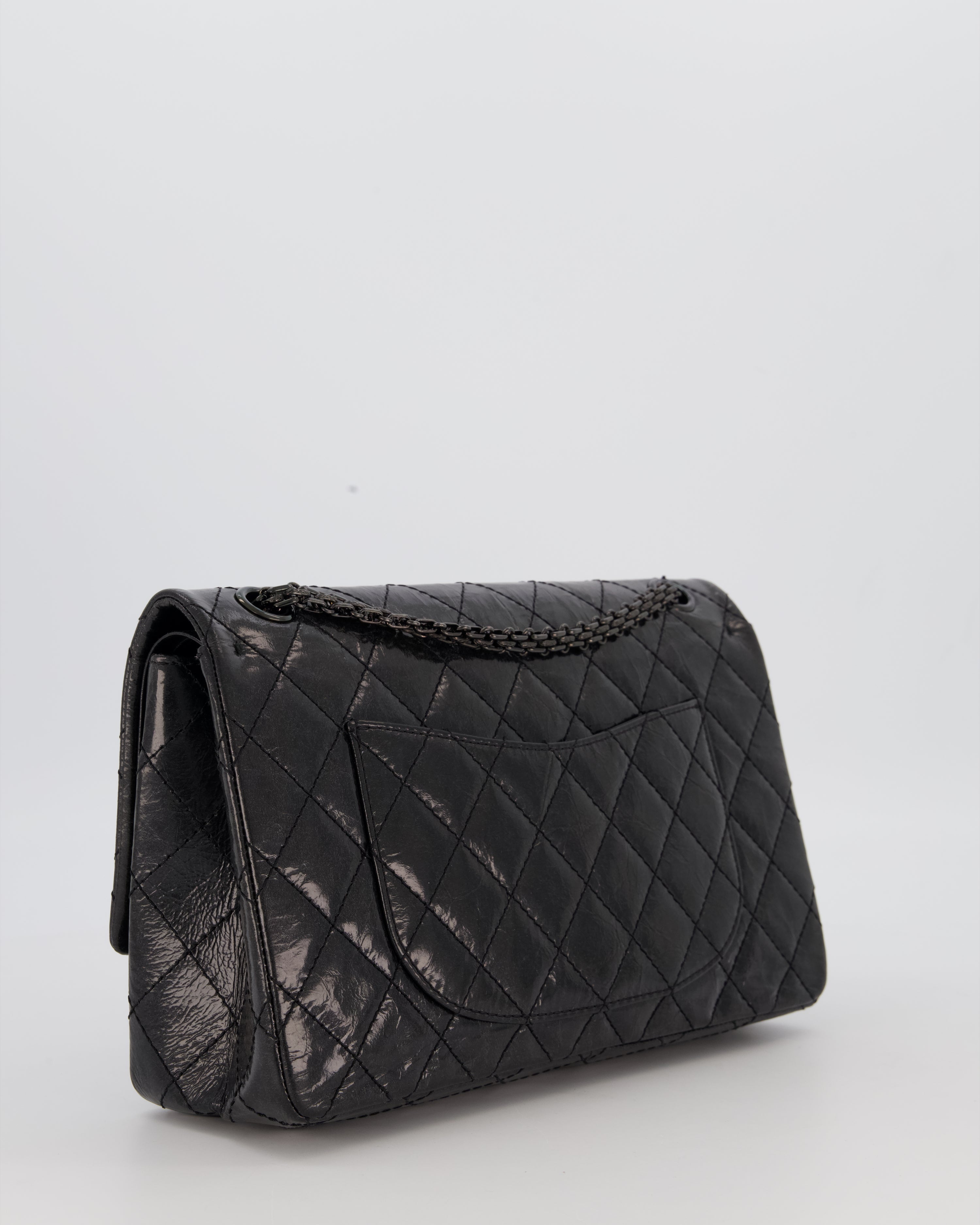 Chanel Black Reissue 226 Medium Double Flap Bag in Patent Leather with So Black Hardware