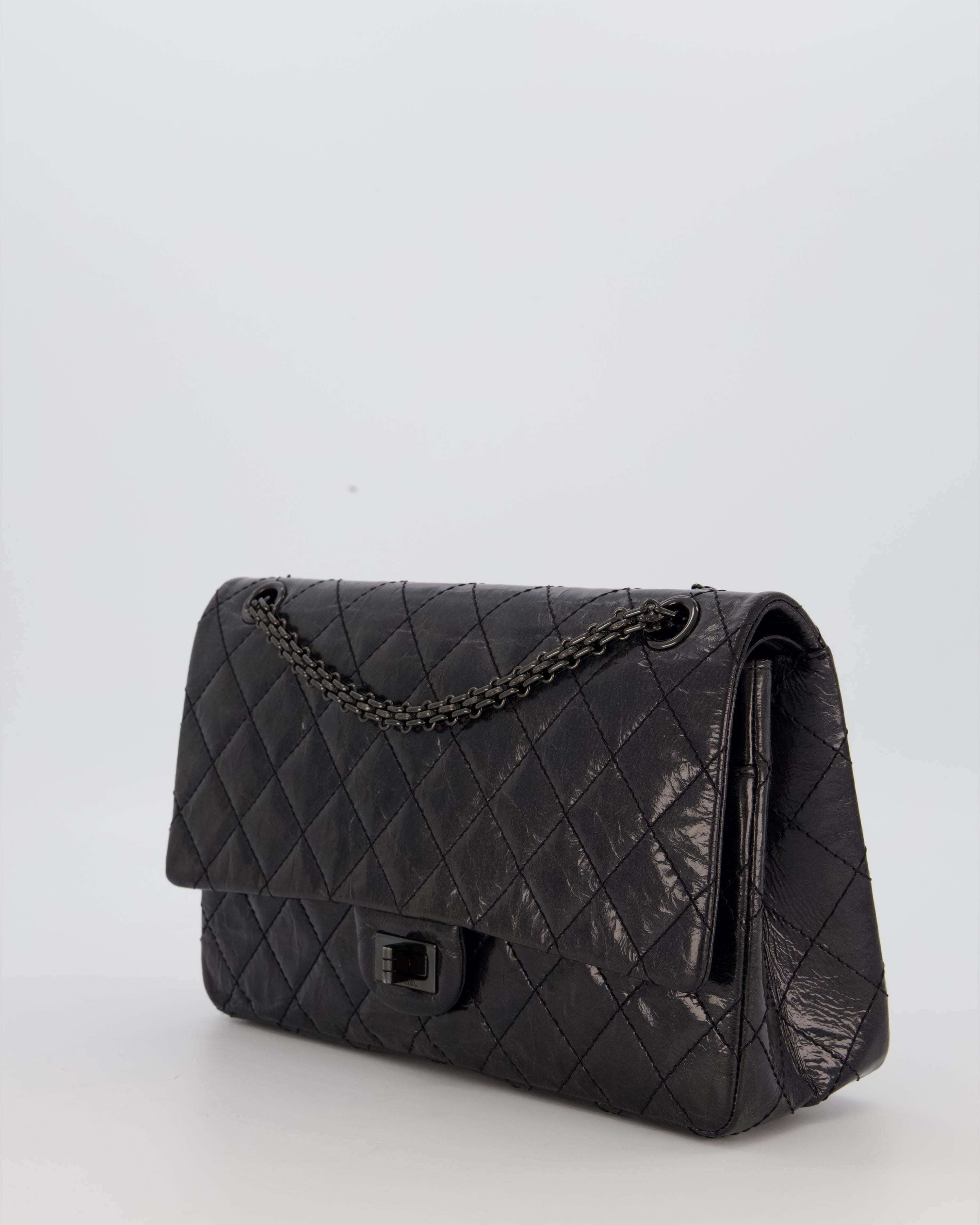 Chanel Black Reissue 226 Medium Double Flap Bag in Patent Leather with So Black Hardware