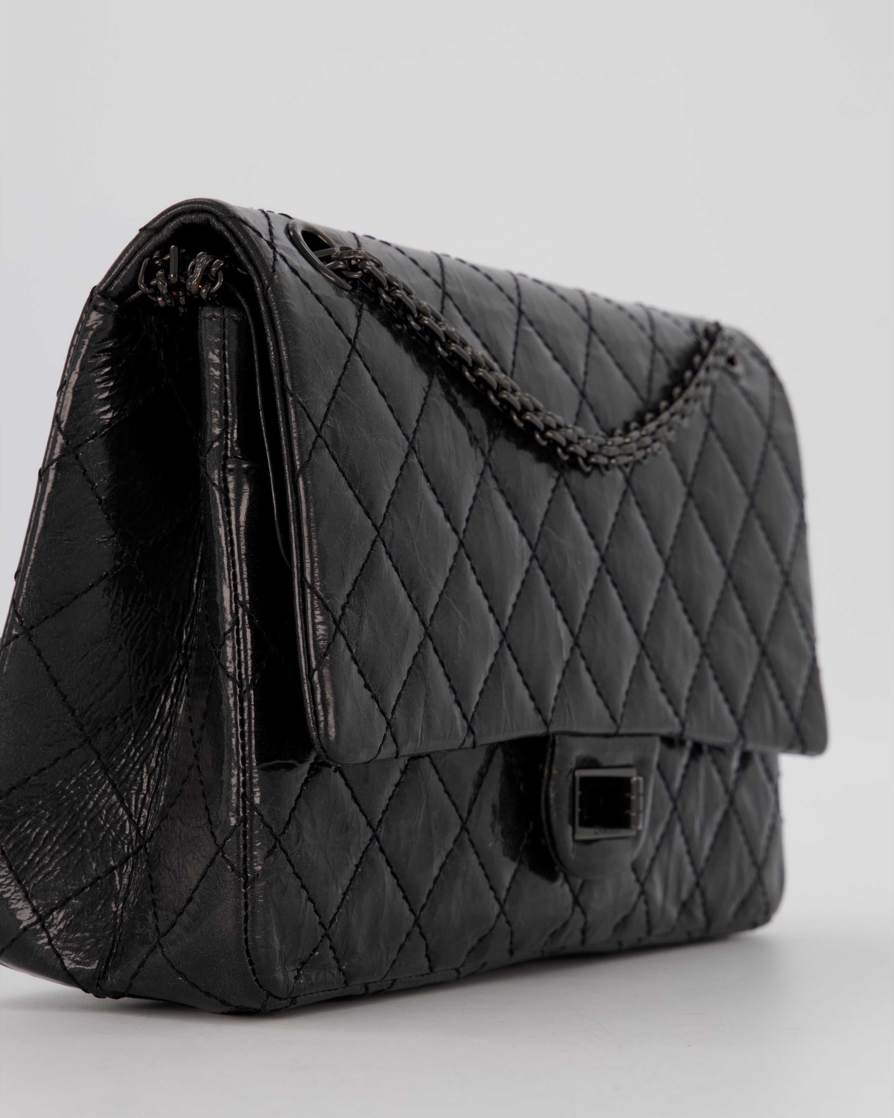 Chanel Black Reissue 226 Medium Double Flap Bag in Patent Leather with So Black Hardware