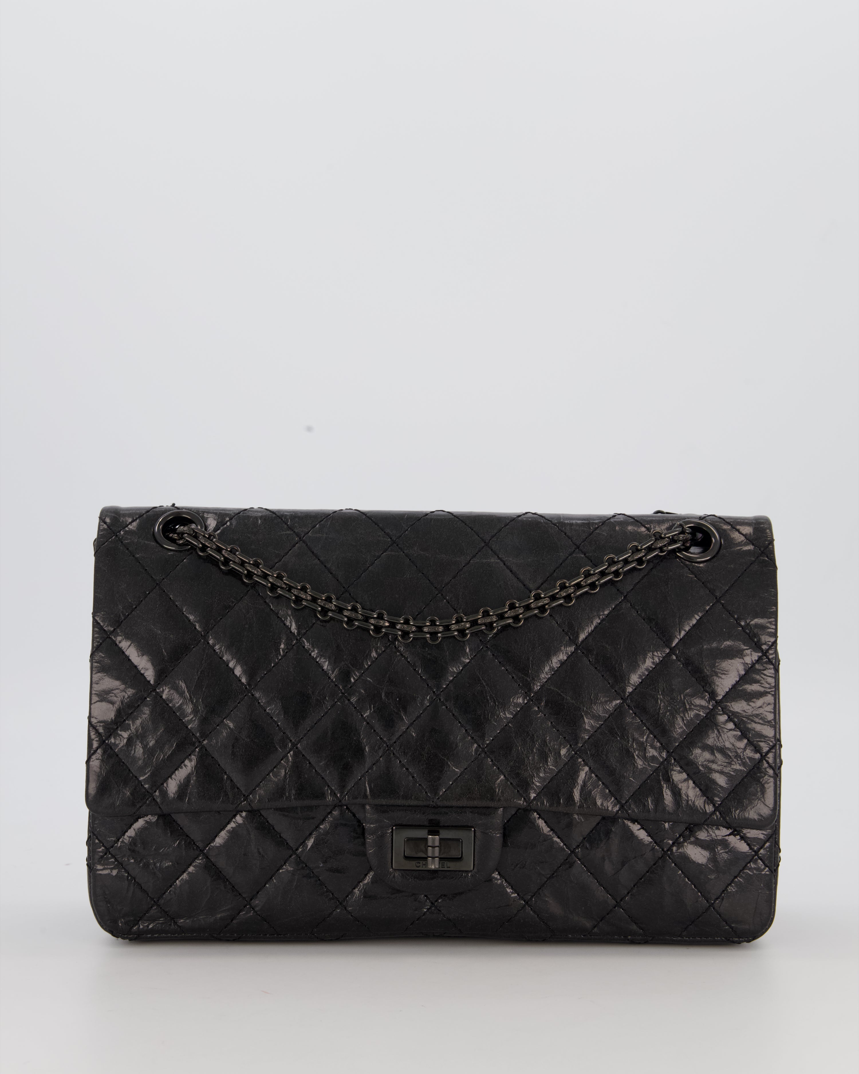 Chanel Black Reissue 226 Medium Double Flap Bag in Patent Leather with So Black Hardware