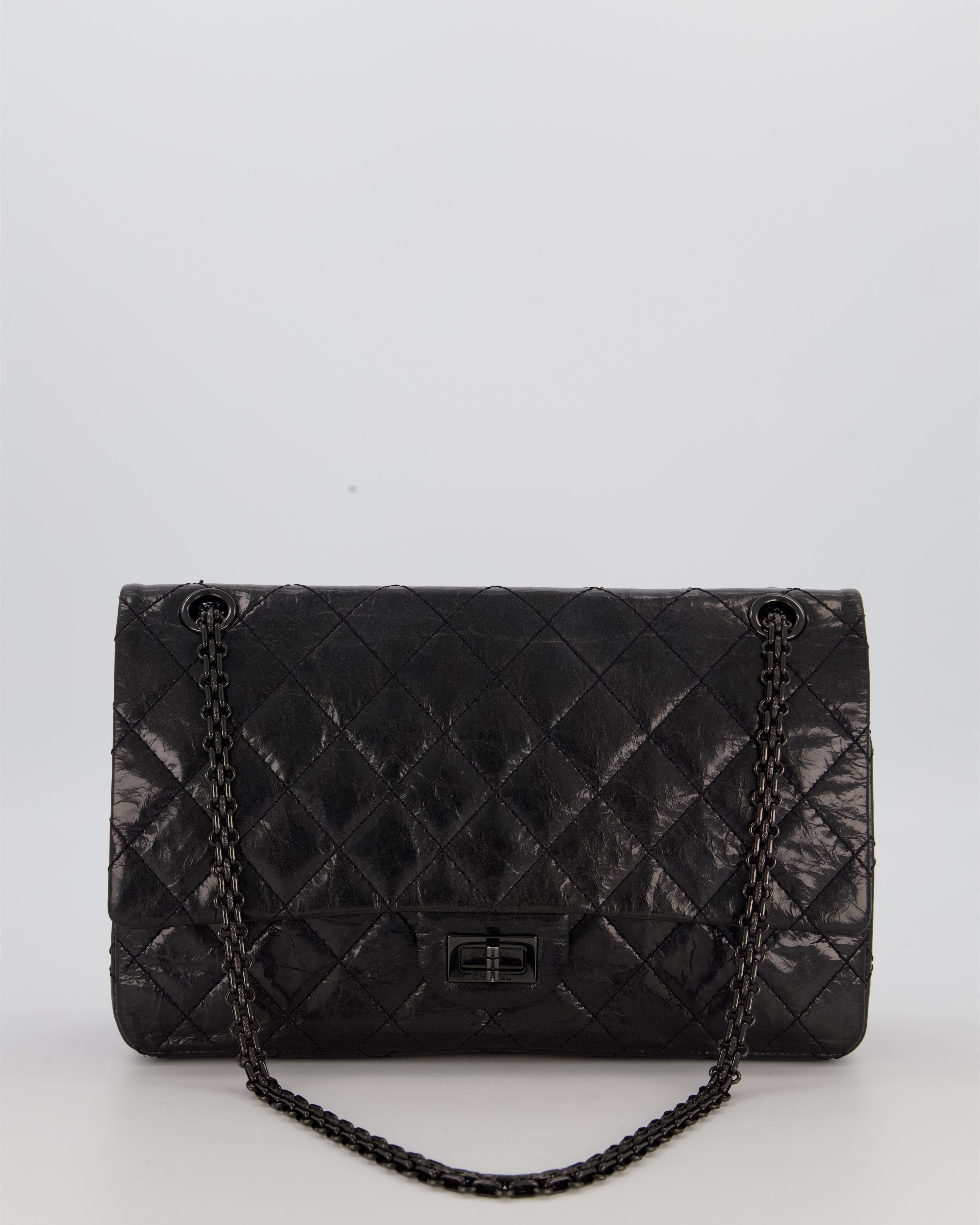 Chanel Black Reissue 226 Medium Double Flap Bag in Patent Leather with So Black Hardware
