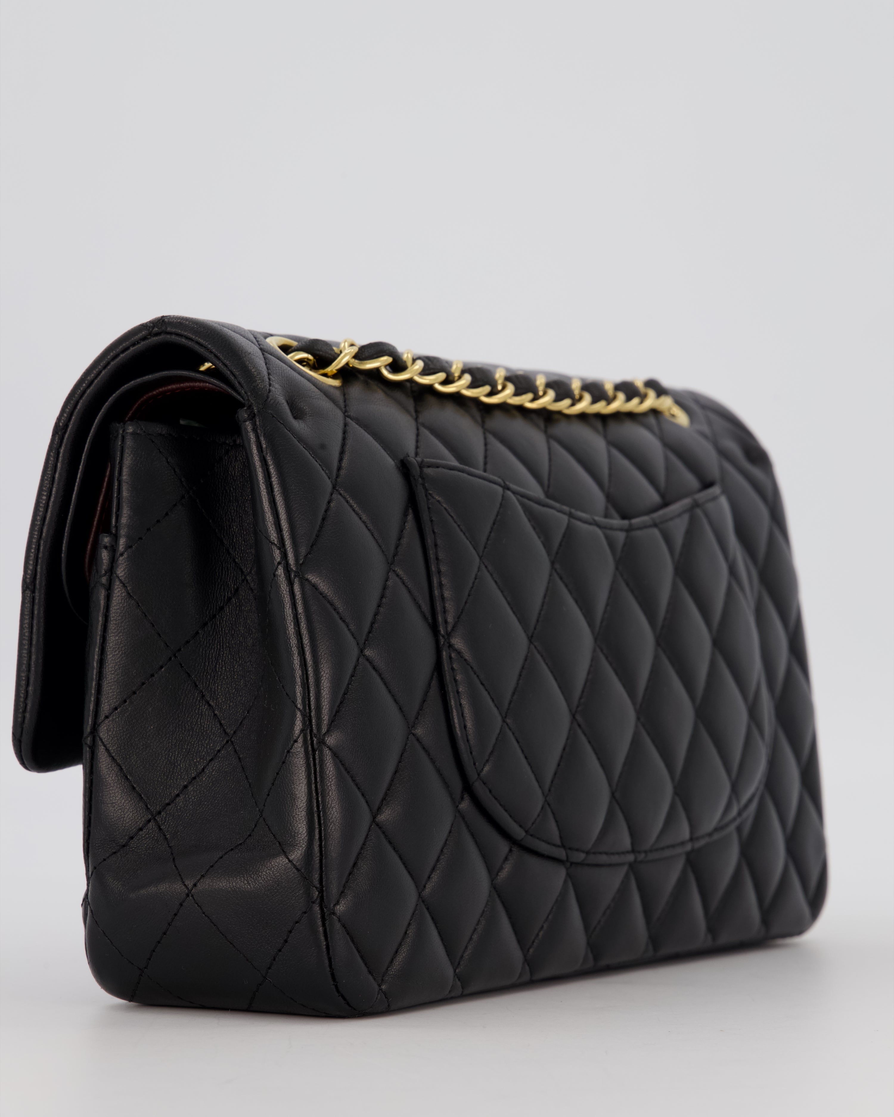 Chanel Black Medium Classic Double Flap Bag in Lambskin Leather with Gold Hardware