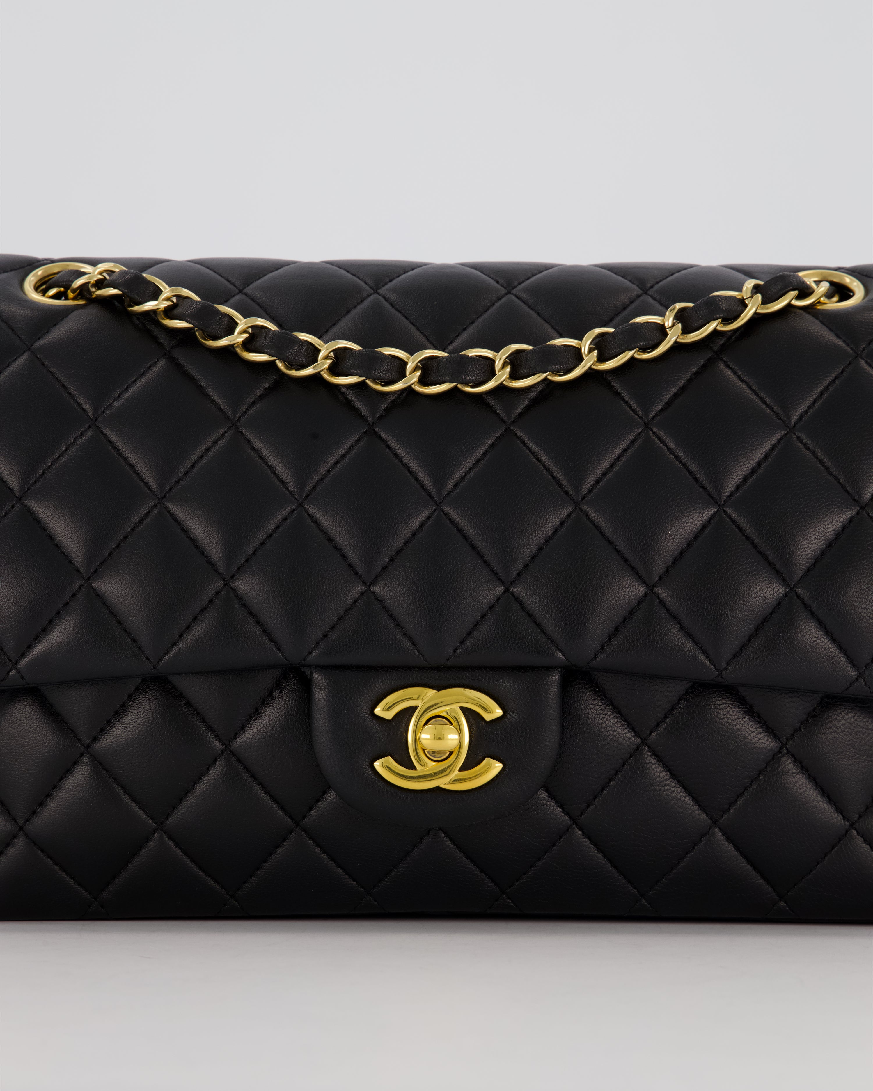 Chanel Black Medium Classic Double Flap Bag in Lambskin Leather with Gold Hardware