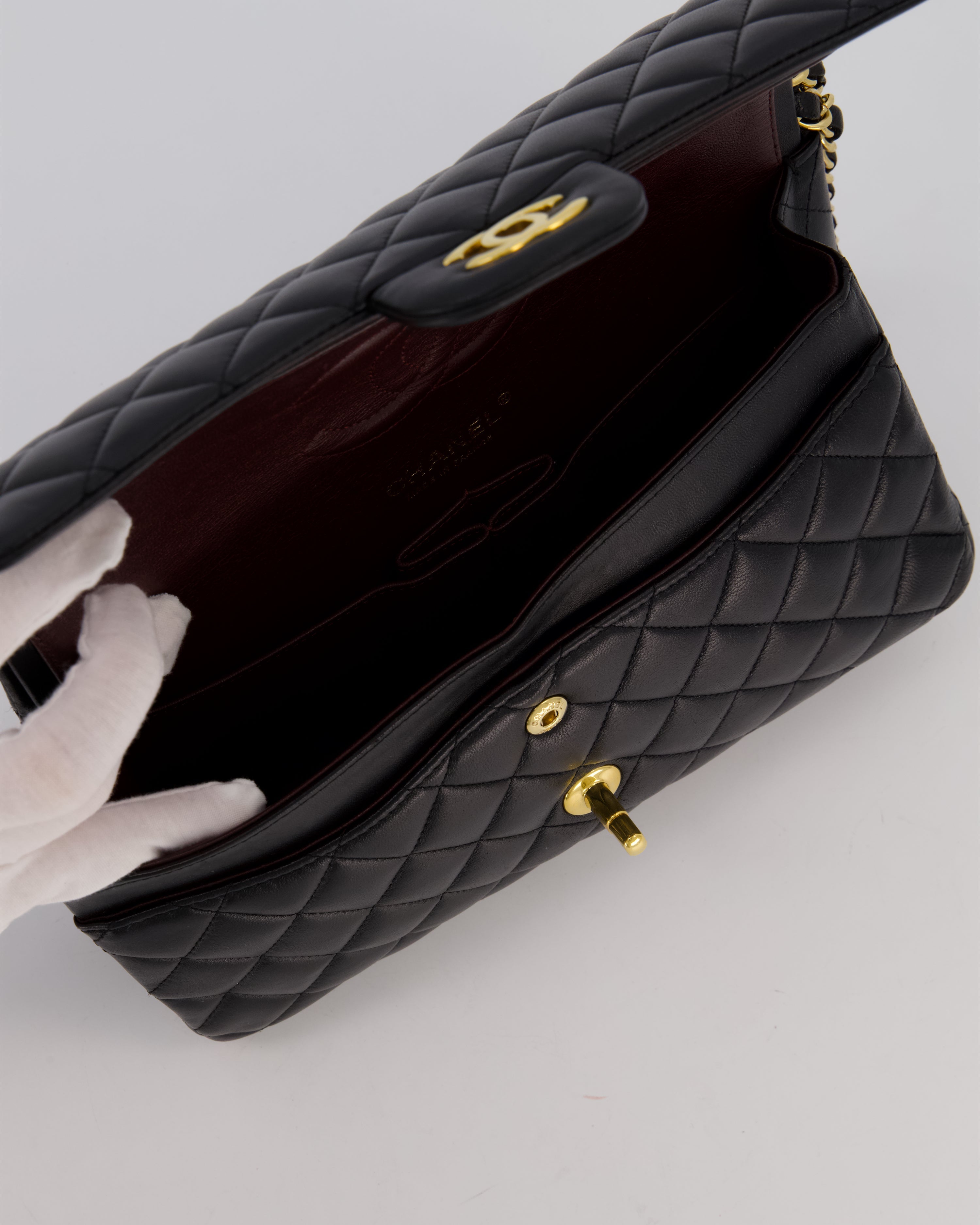 Chanel Black Medium Classic Double Flap Bag in Lambskin Leather with Gold Hardware