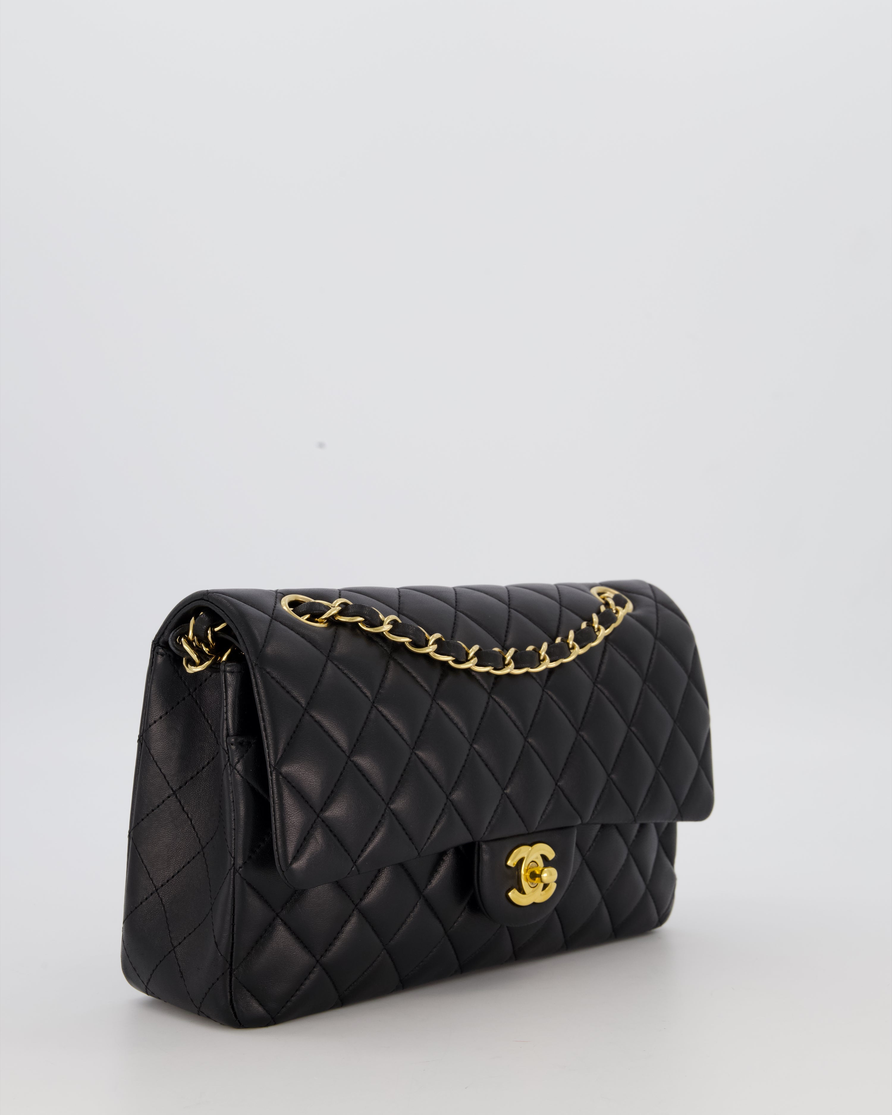 Chanel Black Medium Classic Double Flap Bag in Lambskin Leather with Gold Hardware