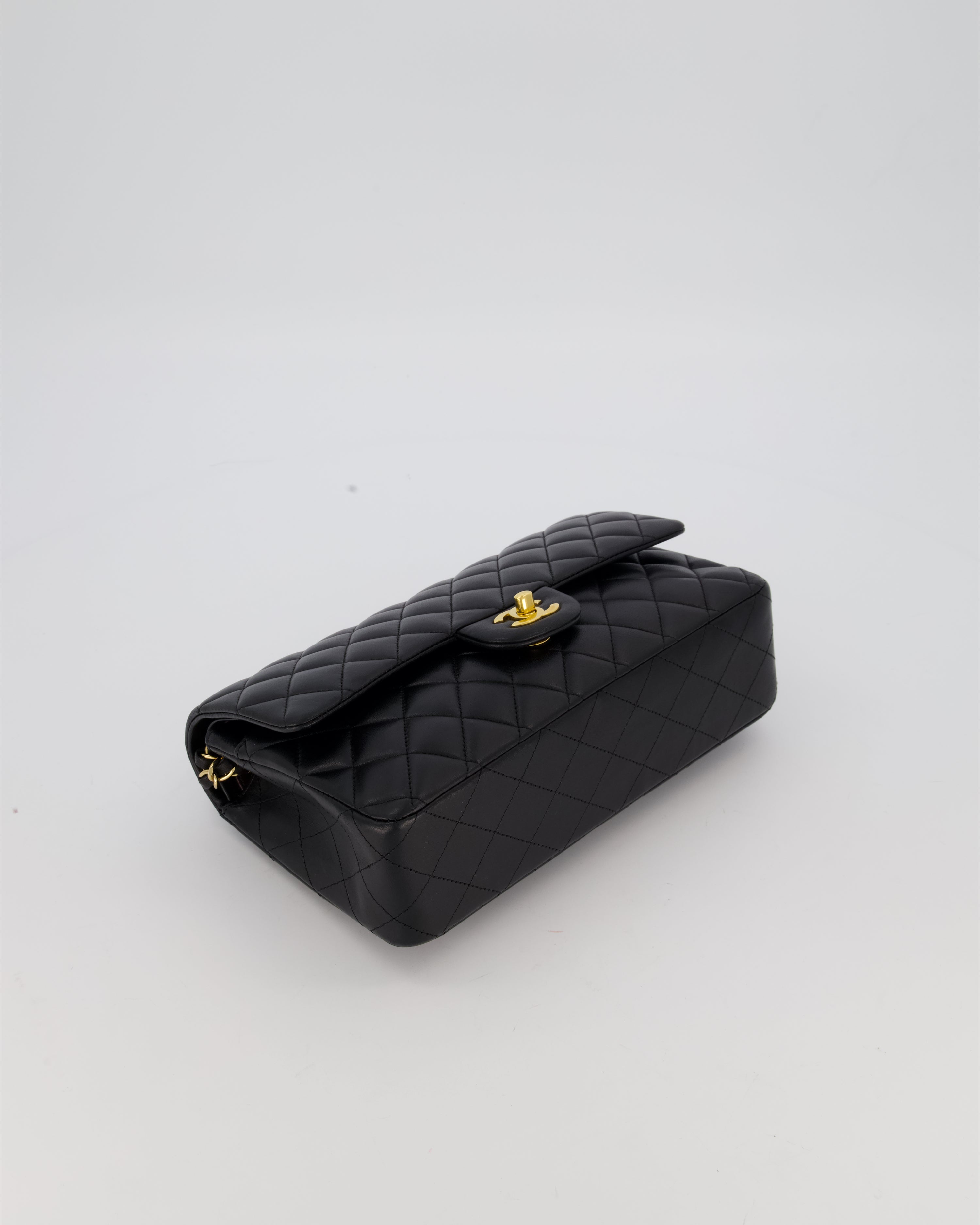 Chanel Black Medium Classic Double Flap Bag in Lambskin Leather with Gold Hardware
