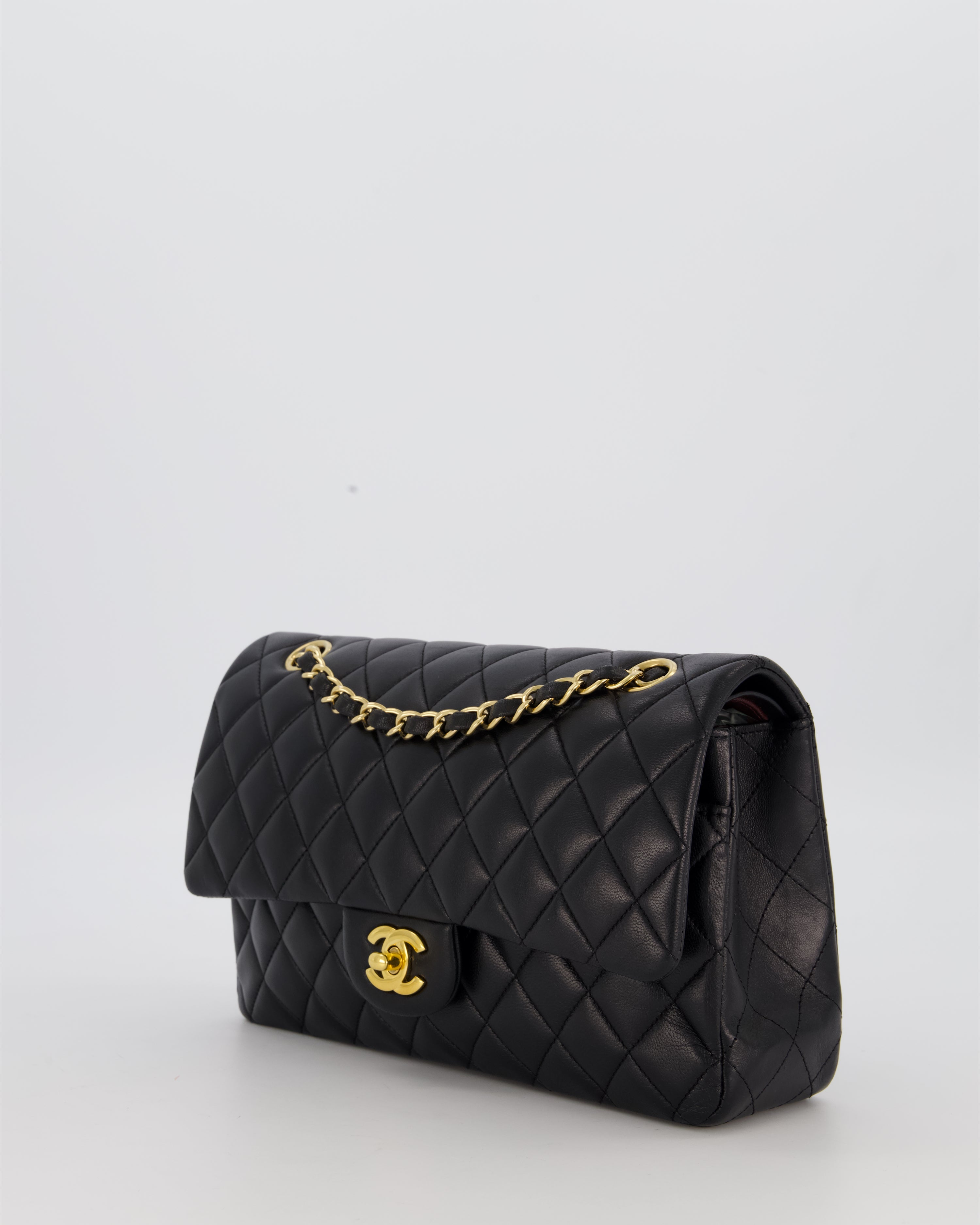 Chanel Black Medium Classic Double Flap Bag in Lambskin Leather with Gold Hardware