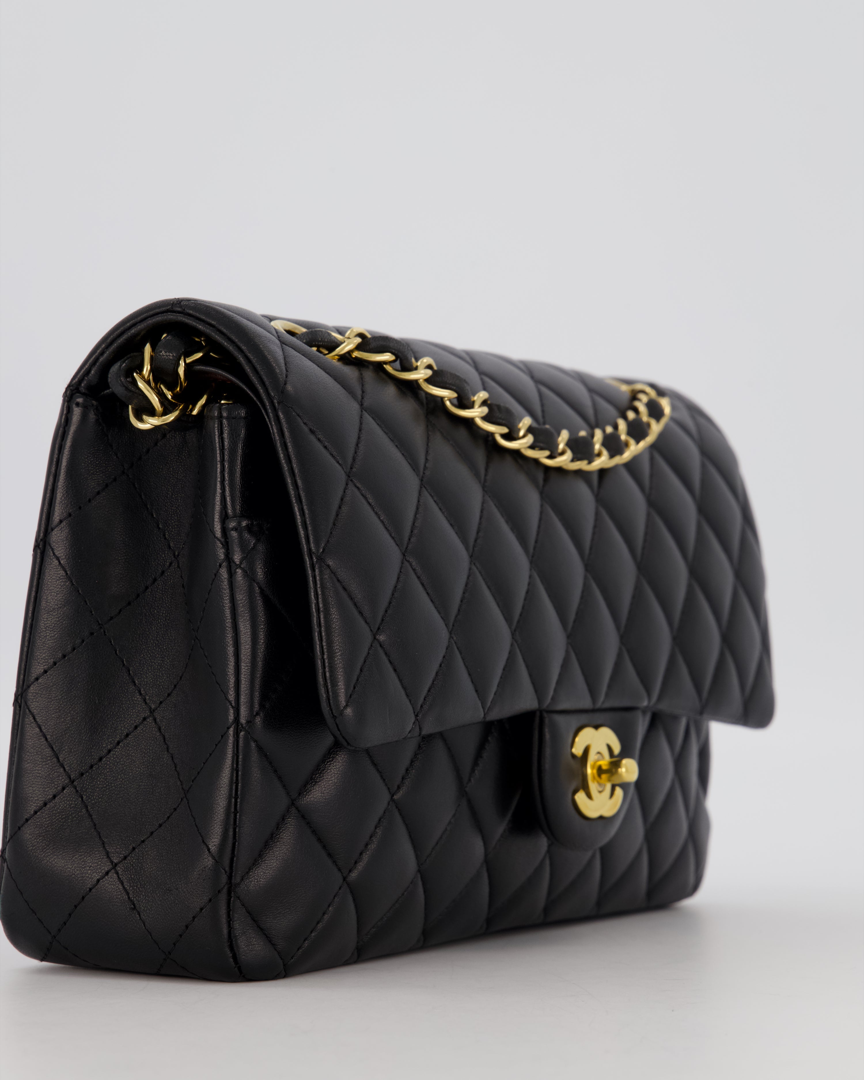 Chanel Black Medium Classic Double Flap Bag in Lambskin Leather with Gold Hardware