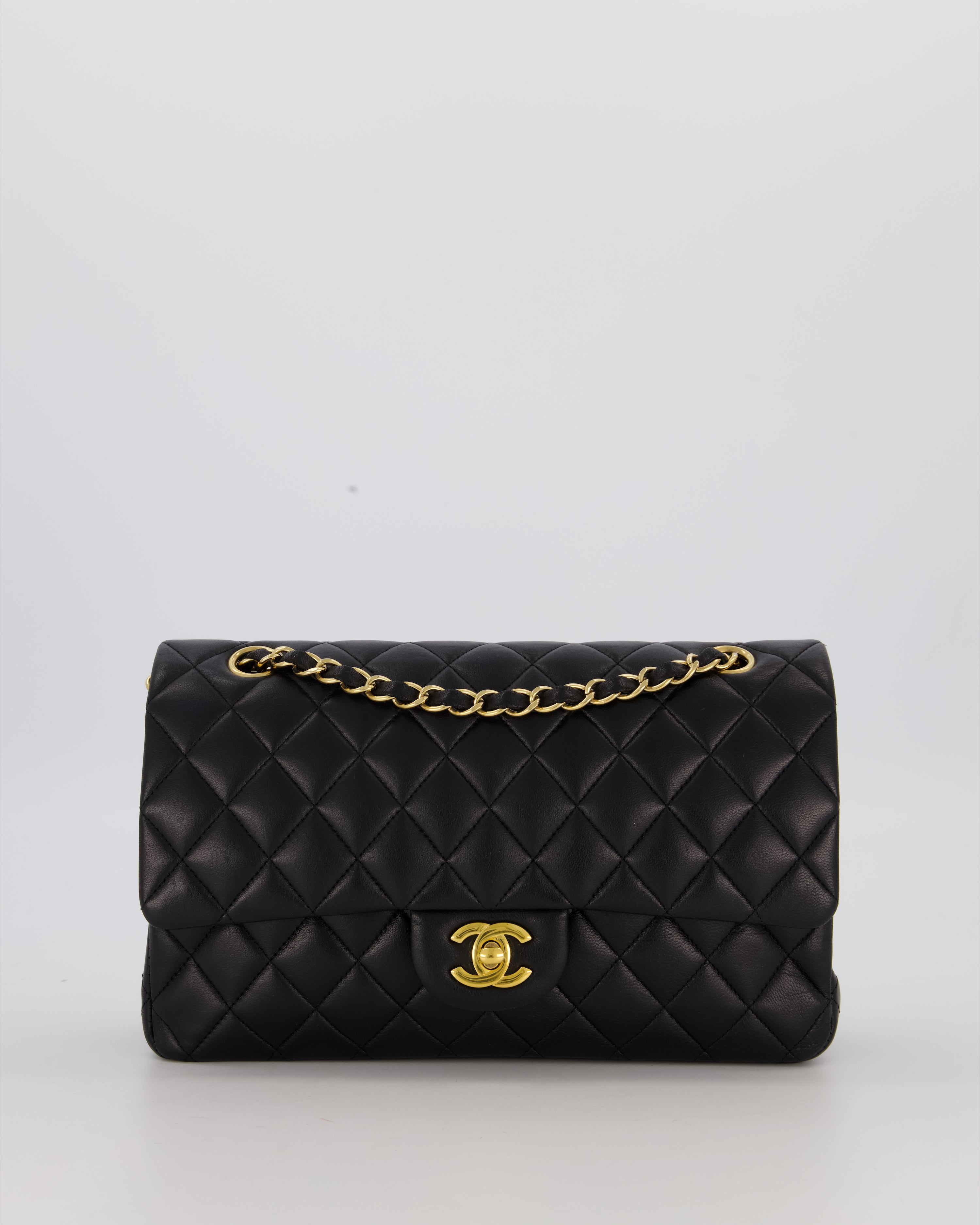 Chanel Black Medium Classic Double Flap Bag in Lambskin Leather with Gold Hardware