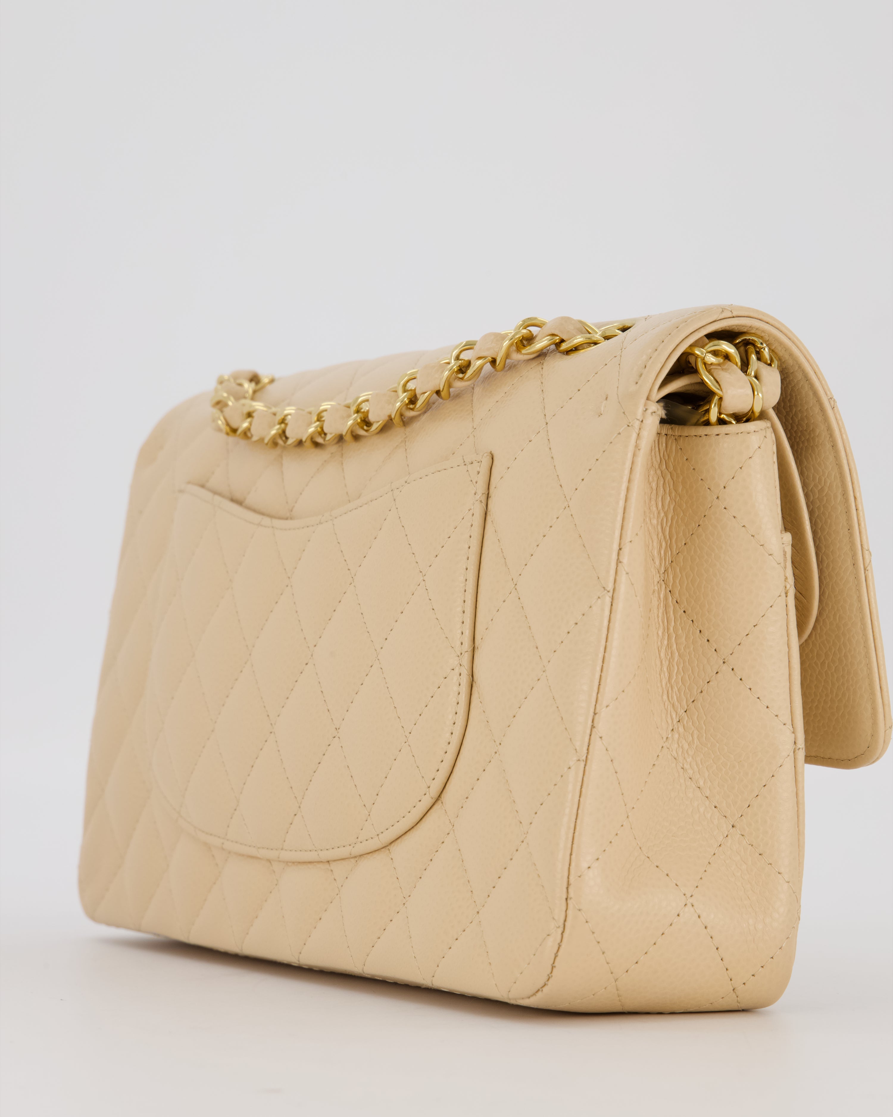 Chanel Medium Classic Double Flap Bag in Beige Clair Caviar Leather with Gold Hardware