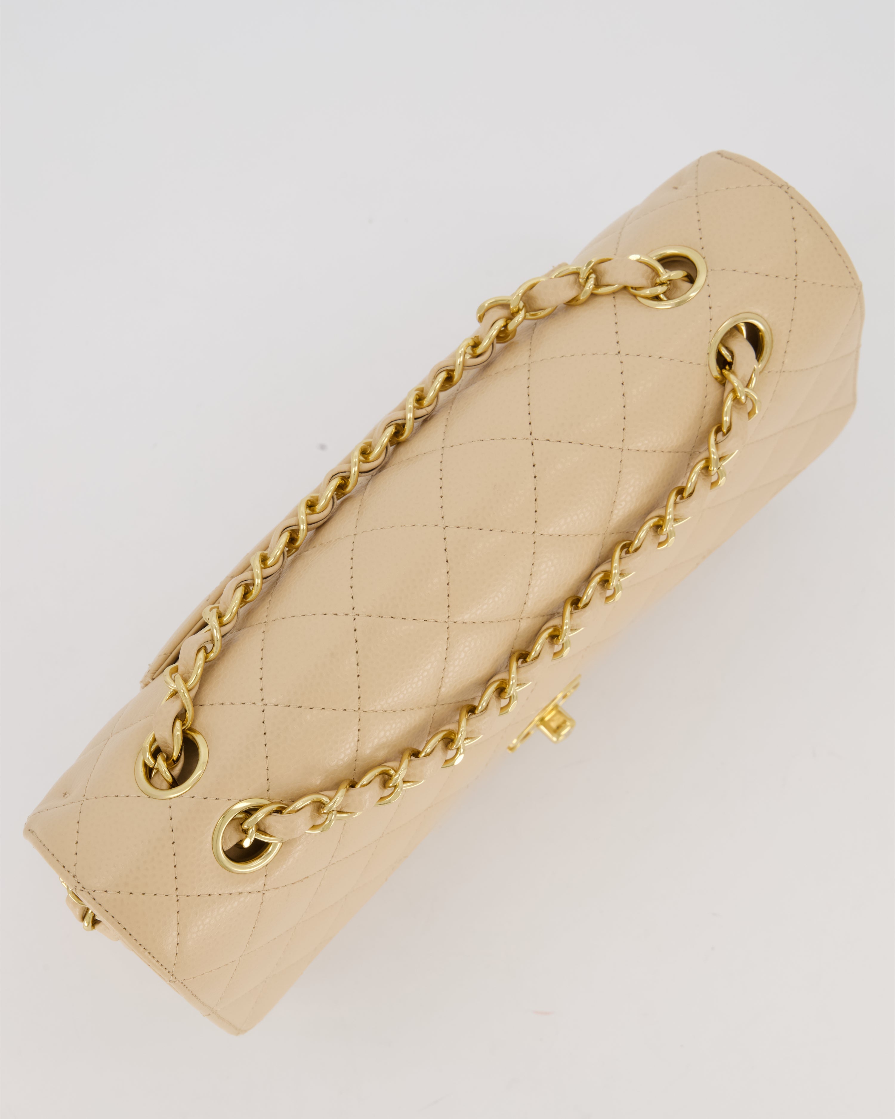 Chanel Medium Classic Double Flap Bag in Beige Clair Caviar Leather with Gold Hardware