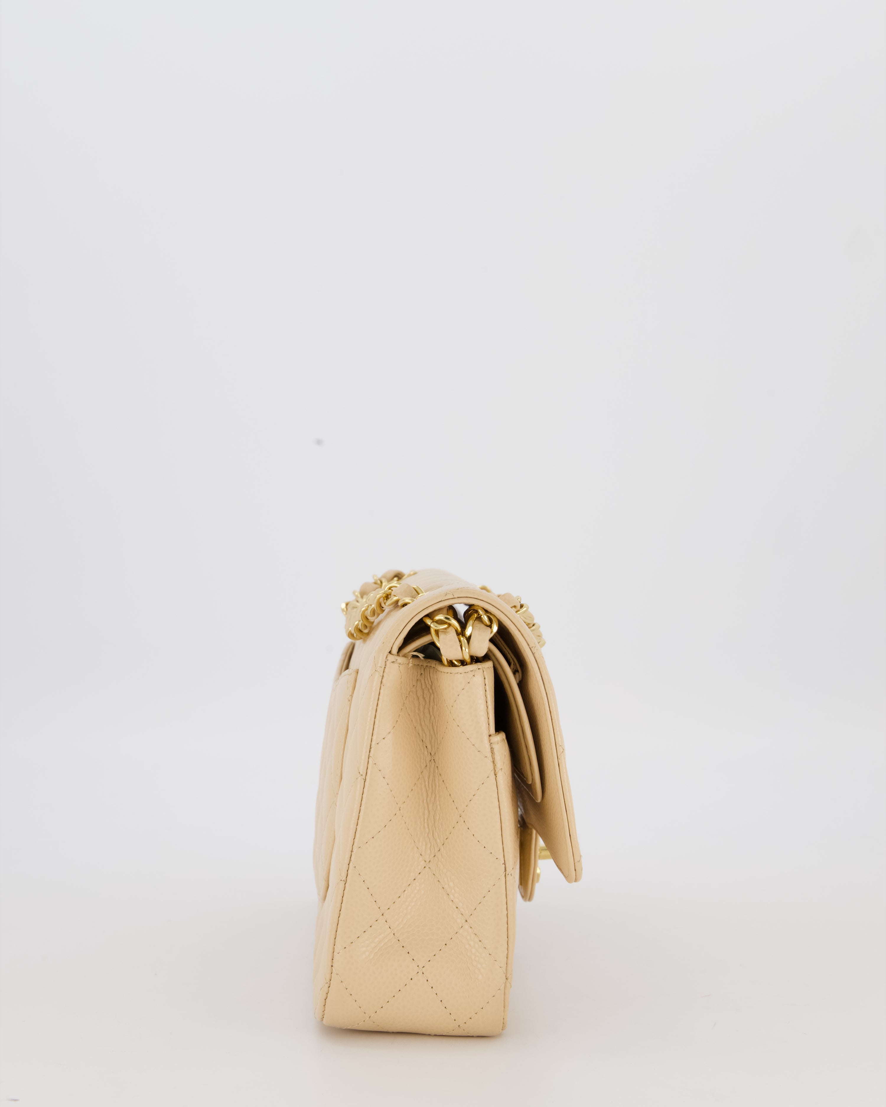 Chanel Medium Classic Double Flap Bag in Beige Clair Caviar Leather with Gold Hardware