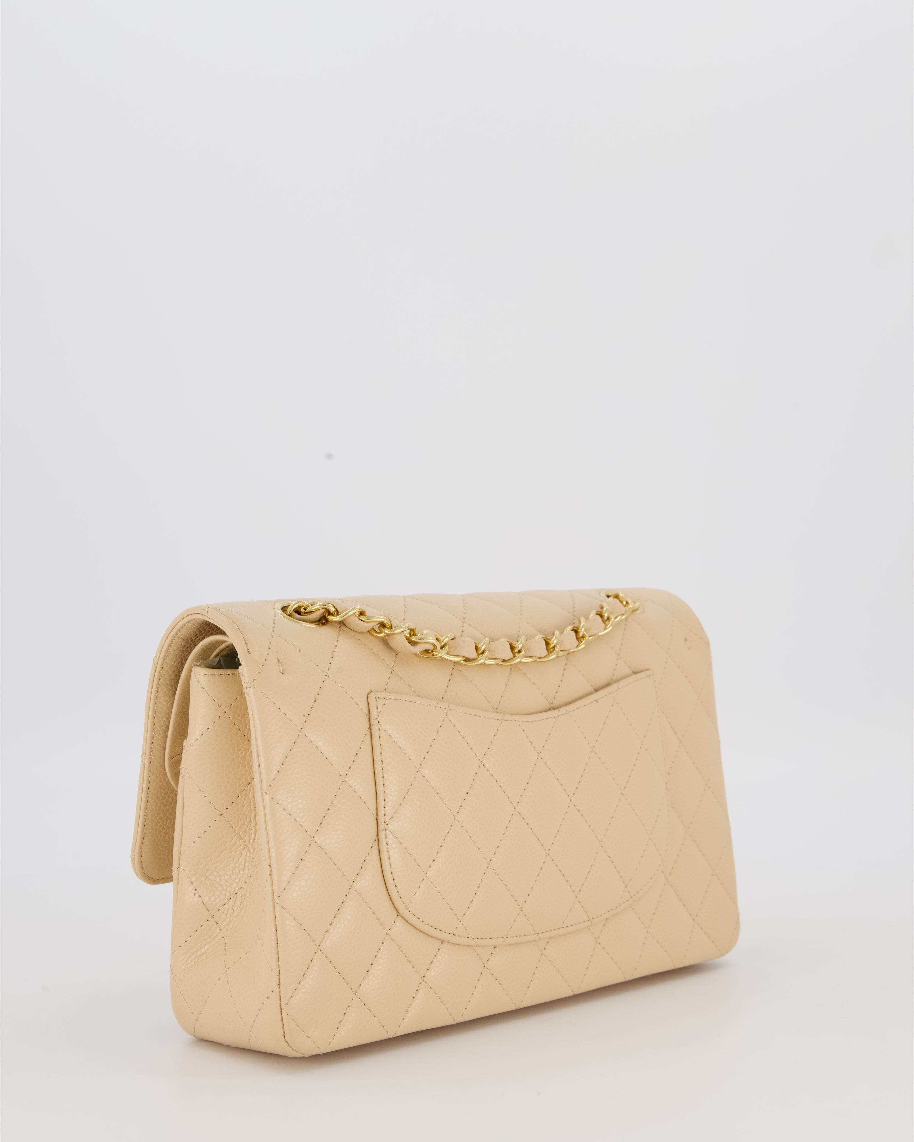 Chanel Medium Classic Double Flap Bag in Beige Clair Caviar Leather with Gold Hardware