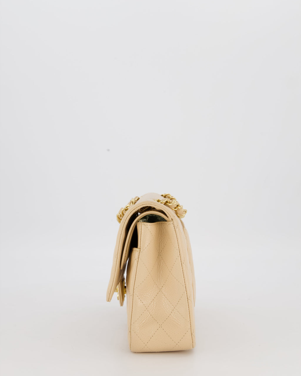 Chanel Medium Classic Double Flap Bag in Beige Clair Caviar Leather with Gold Hardware