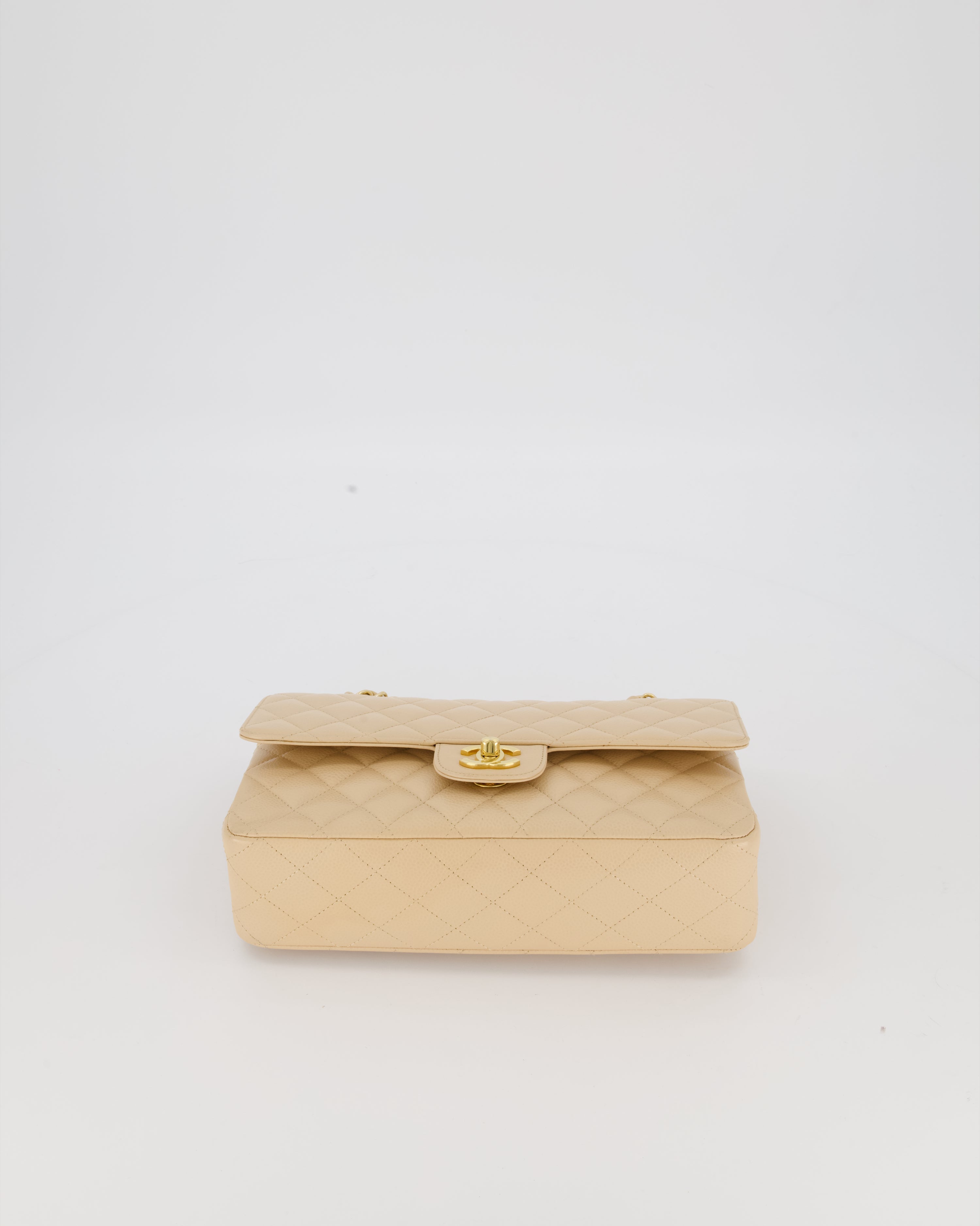 Chanel Medium Classic Double Flap Bag in Beige Clair Caviar Leather with Gold Hardware