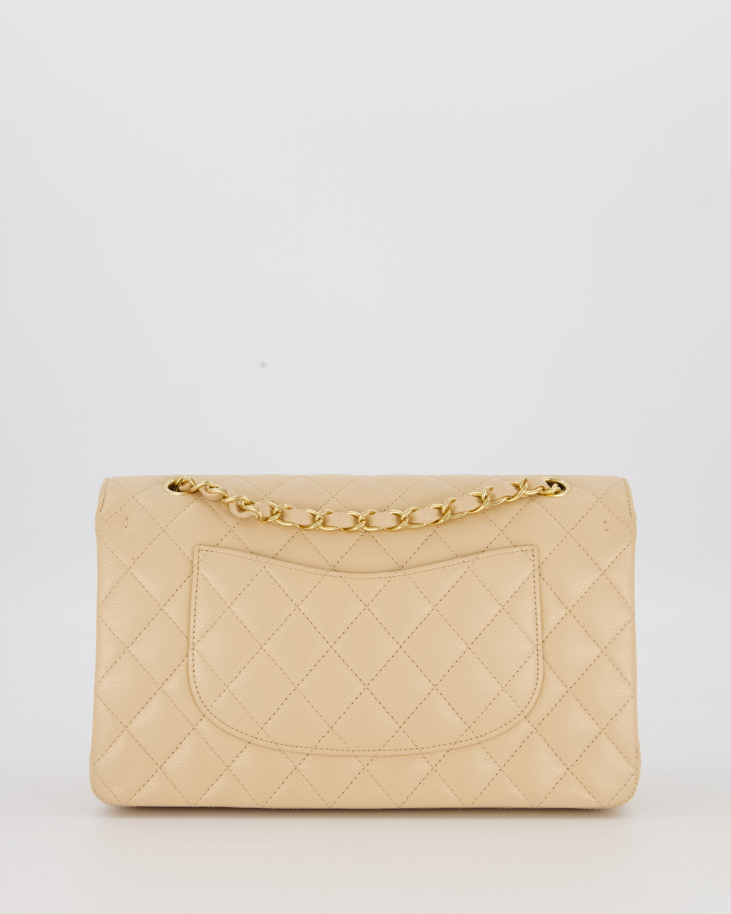 Chanel Medium Classic Double Flap Bag in Beige Clair Caviar Leather with Gold Hardware