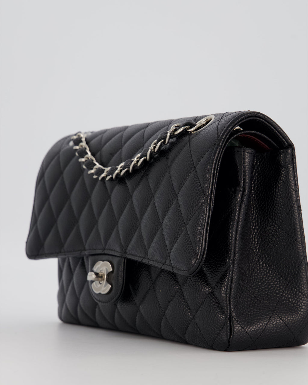 Chanel Black Classic Medium Double Flap Bag in Caviar Leather with Silver Hardware