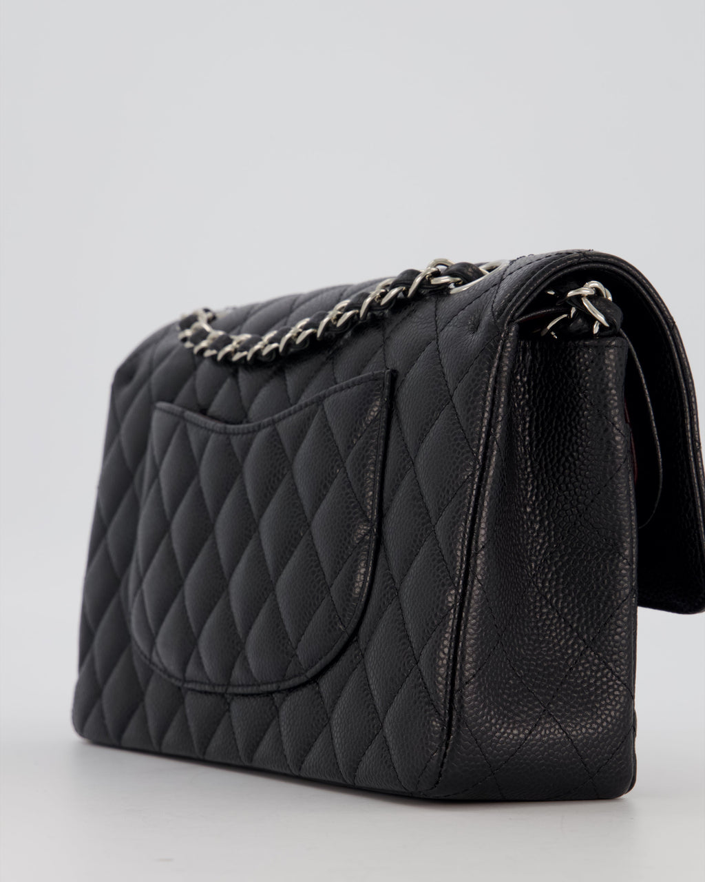 Chanel Black Classic Medium Double Flap Bag in Caviar Leather with Silver Hardware