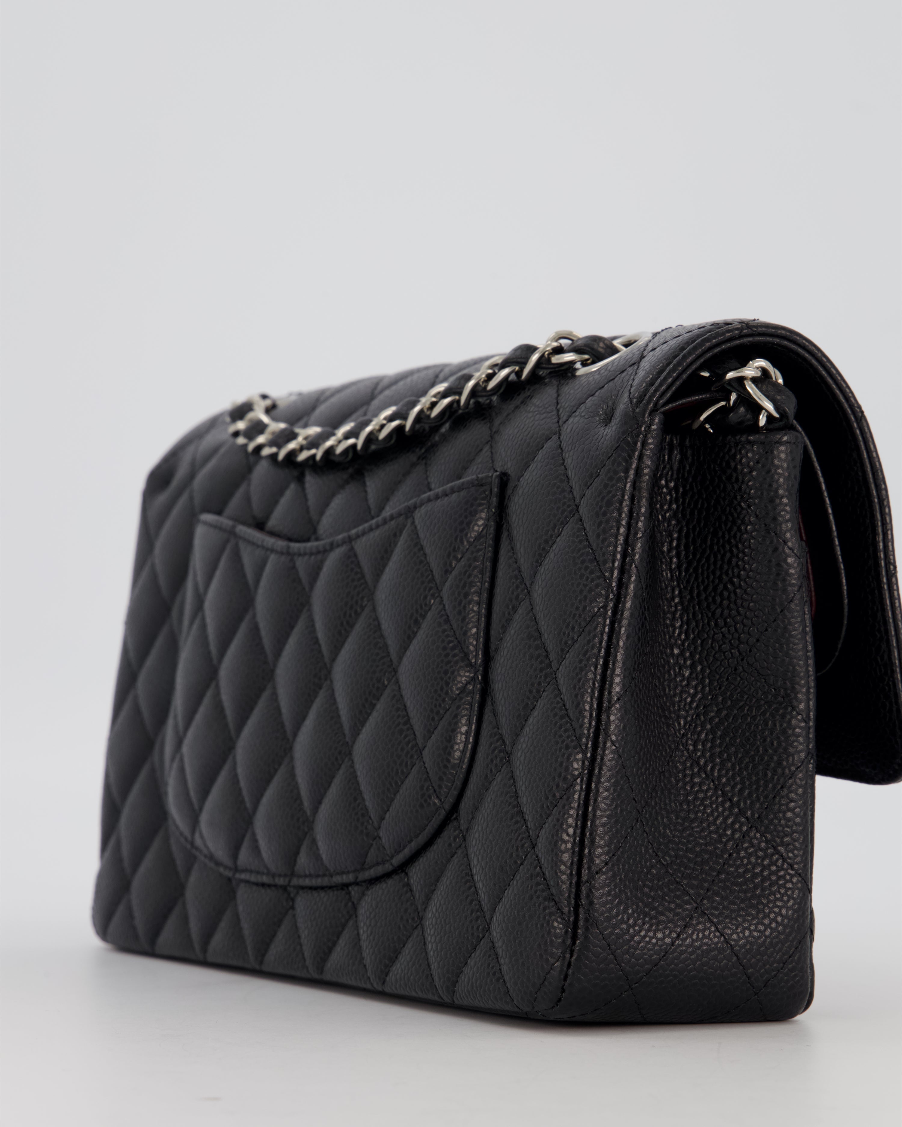 Chanel Black Classic Medium Double Flap Bag in Caviar Leather with Silver Hardware