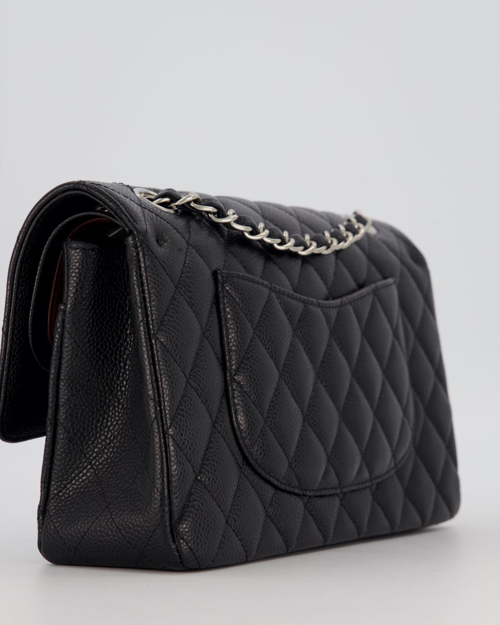 Chanel Black Classic Medium Double Flap Bag in Caviar Leather with Silver Hardware