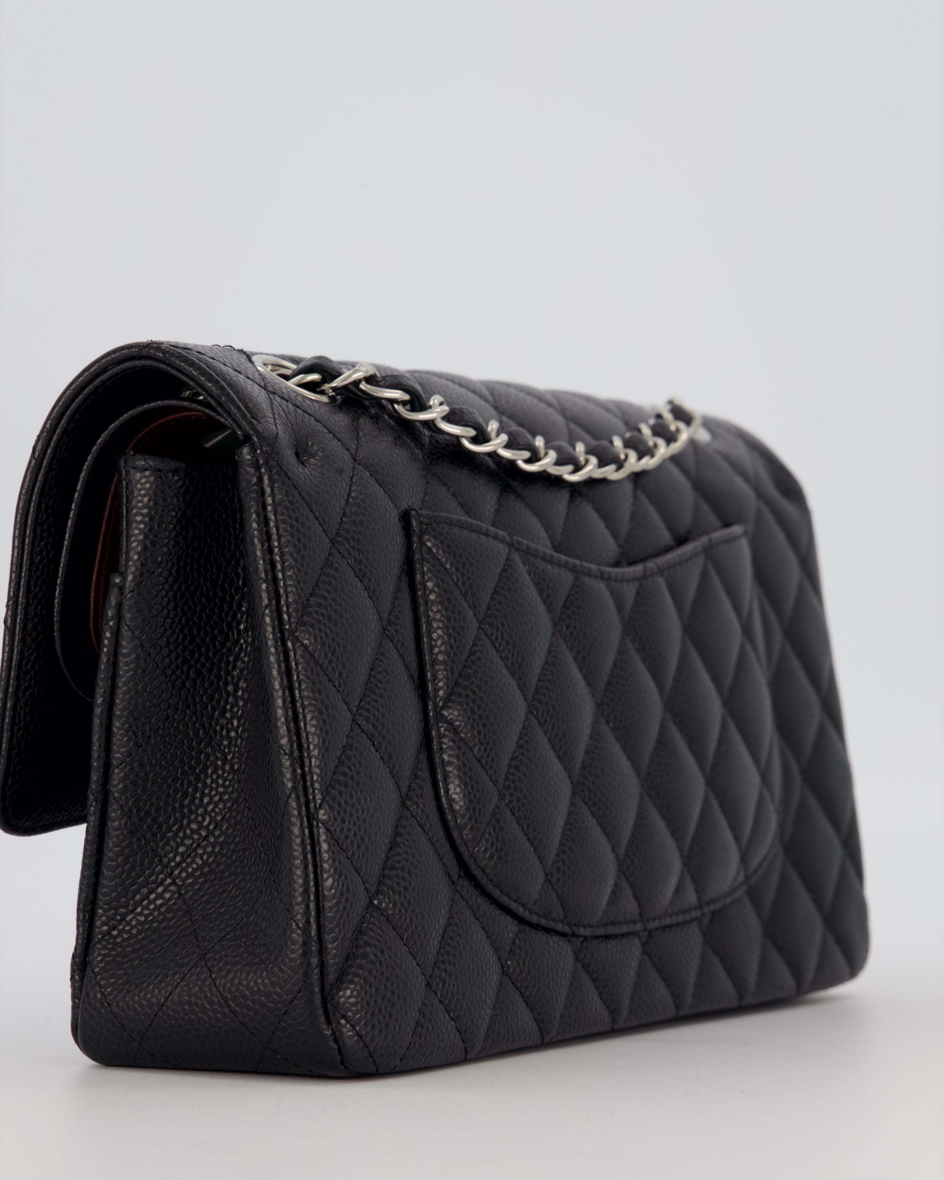 Chanel Black Classic Medium Double Flap Bag in Caviar Leather with Silver Hardware