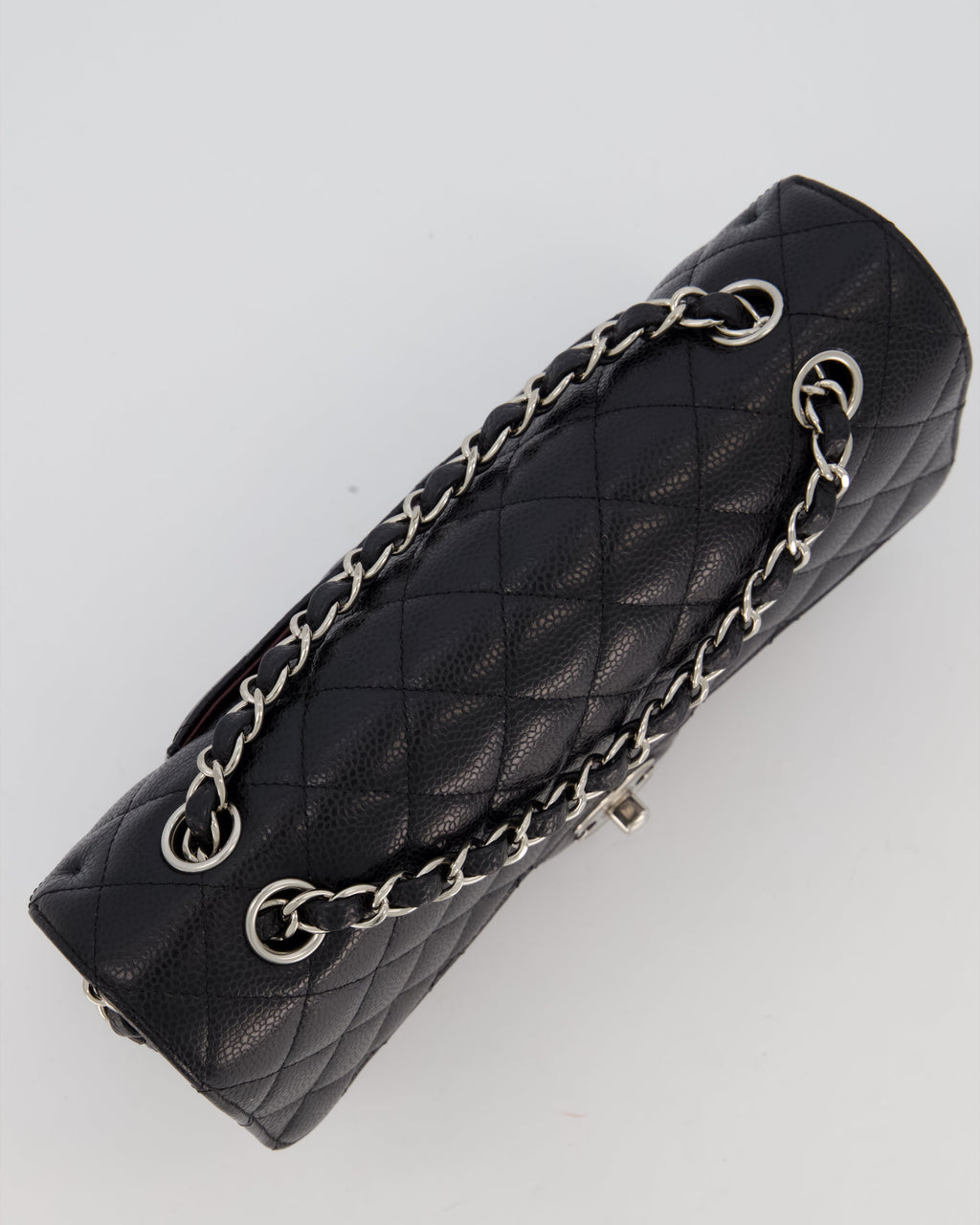 Chanel Black Classic Medium Double Flap Bag in Caviar Leather with Silver Hardware