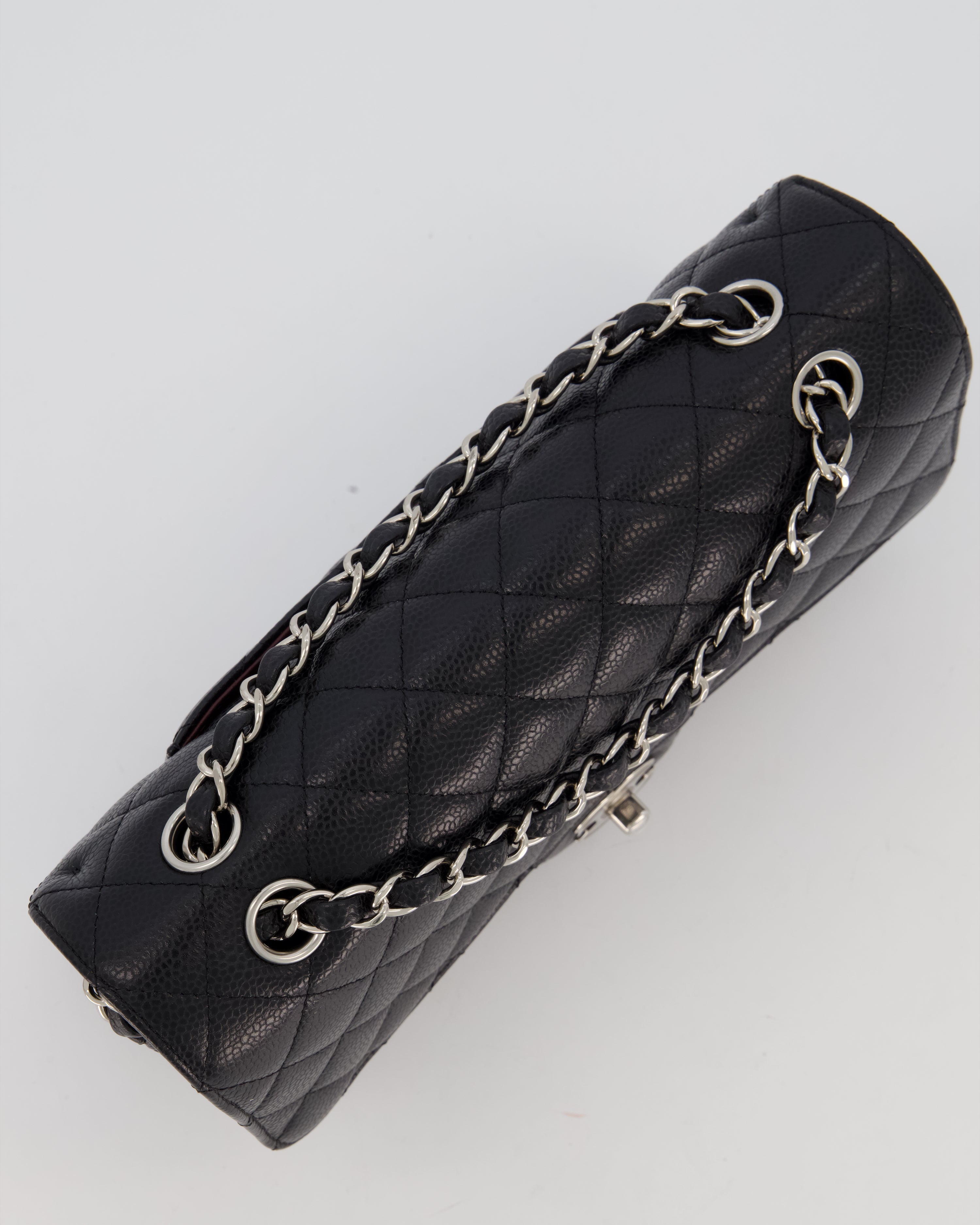 Chanel Black Classic Medium Double Flap Bag in Caviar Leather with Silver Hardware