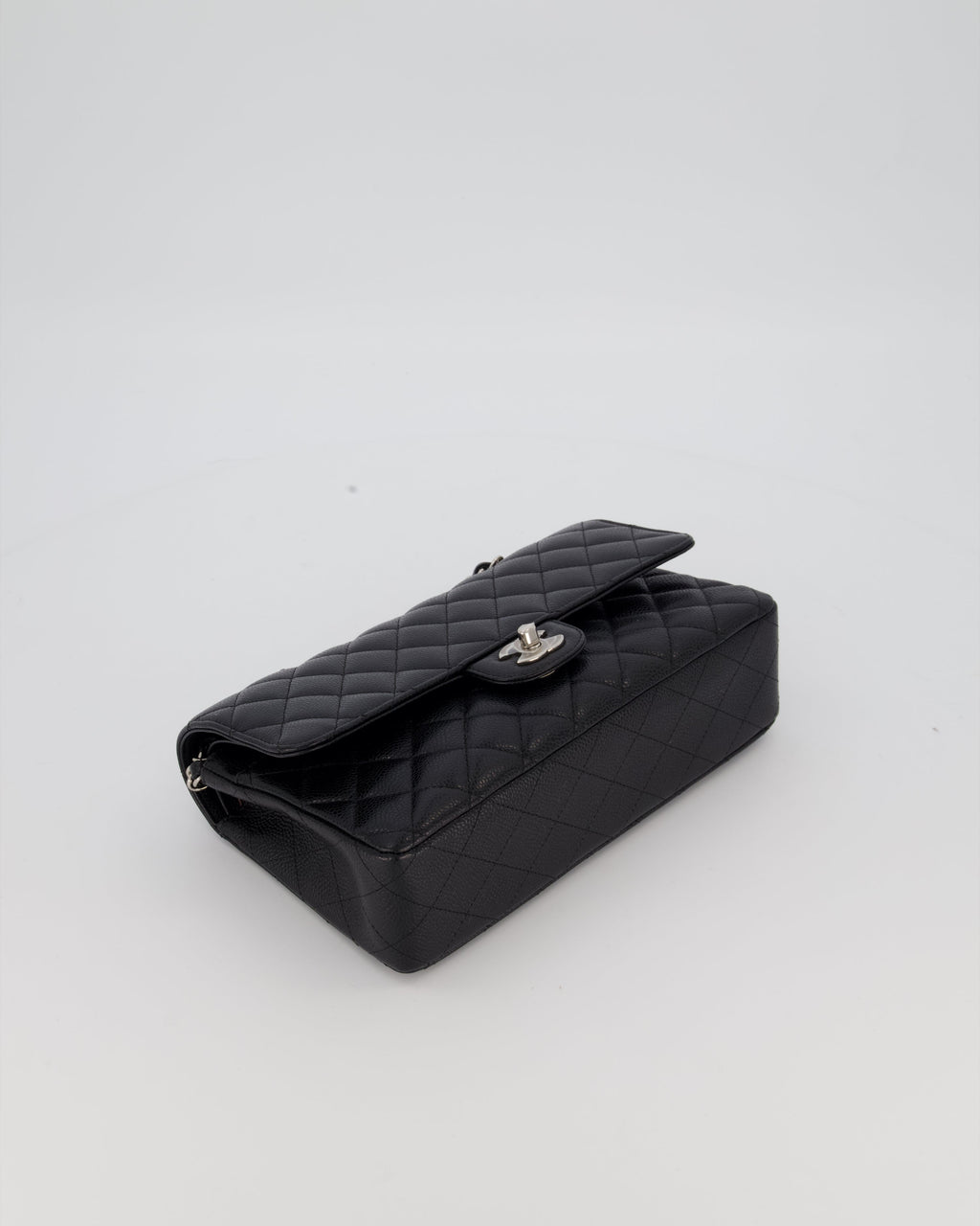 Chanel Black Classic Medium Double Flap Bag in Caviar Leather with Silver Hardware