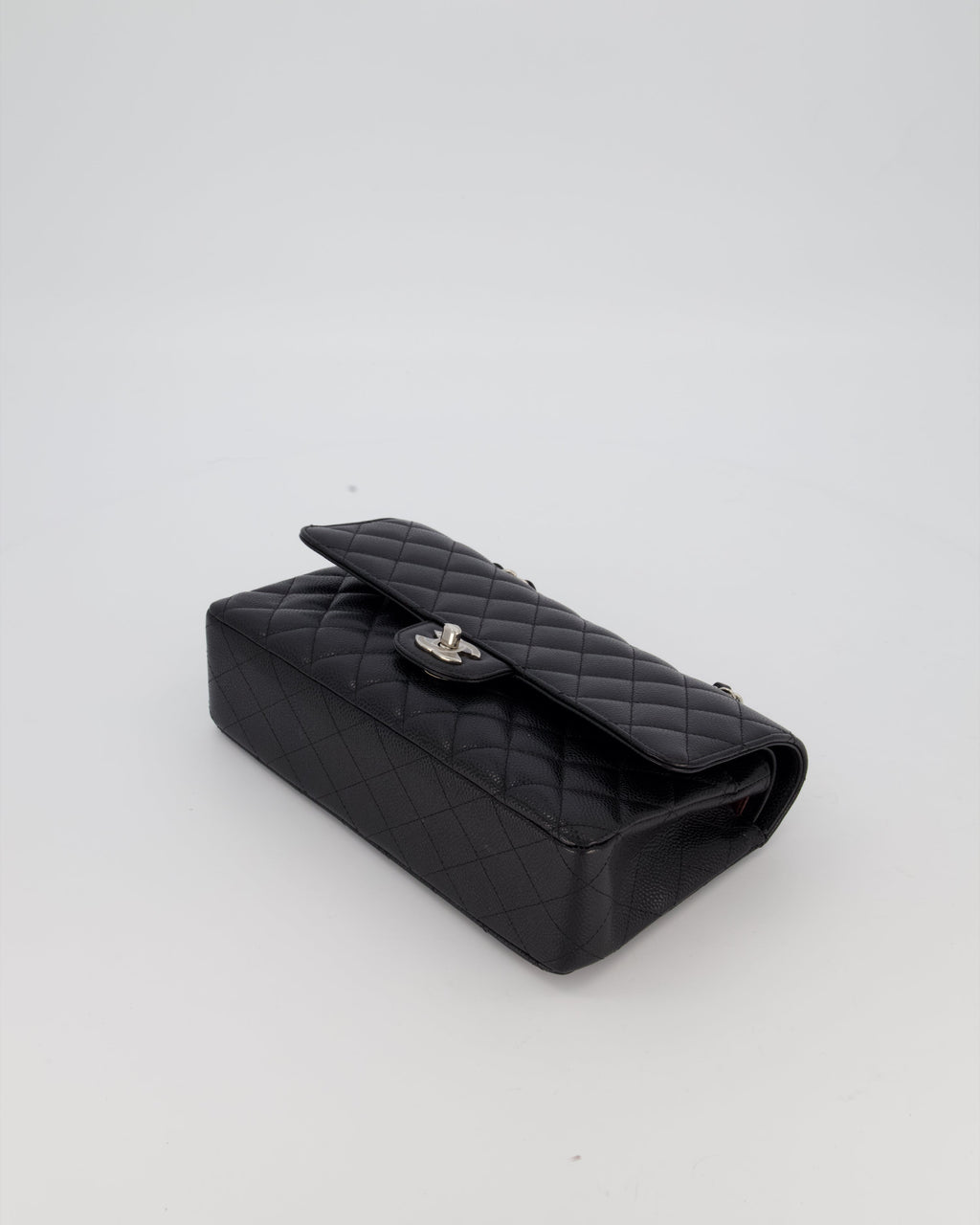 Chanel Black Classic Medium Double Flap Bag in Caviar Leather with Silver Hardware