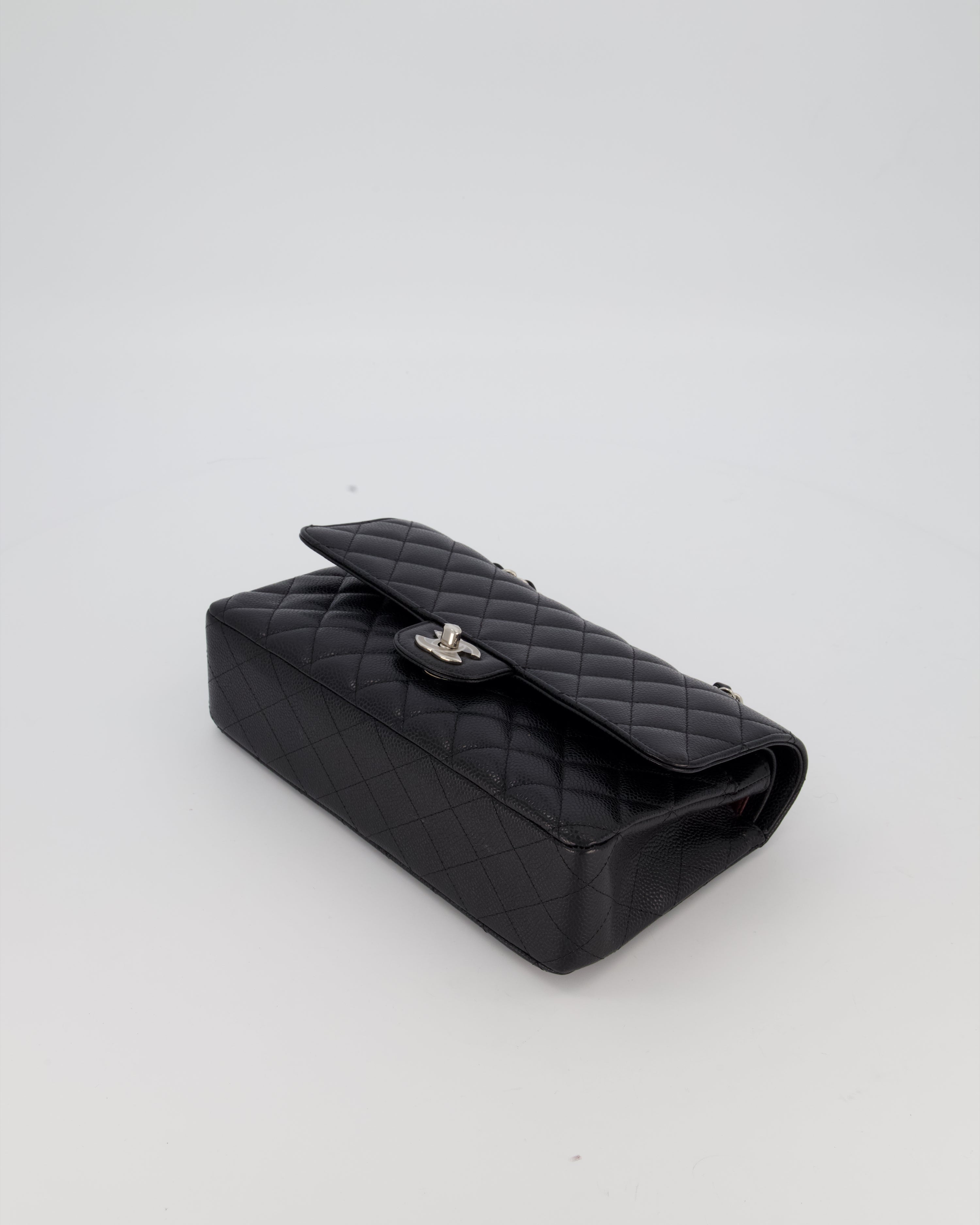 Chanel Black Classic Medium Double Flap Bag in Caviar Leather with Silver Hardware