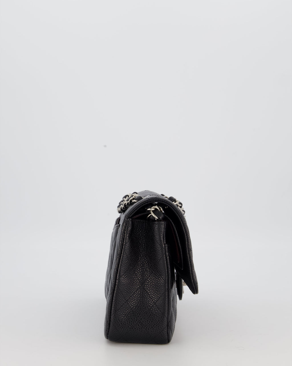 Chanel Black Classic Medium Double Flap Bag in Caviar Leather with Silver Hardware