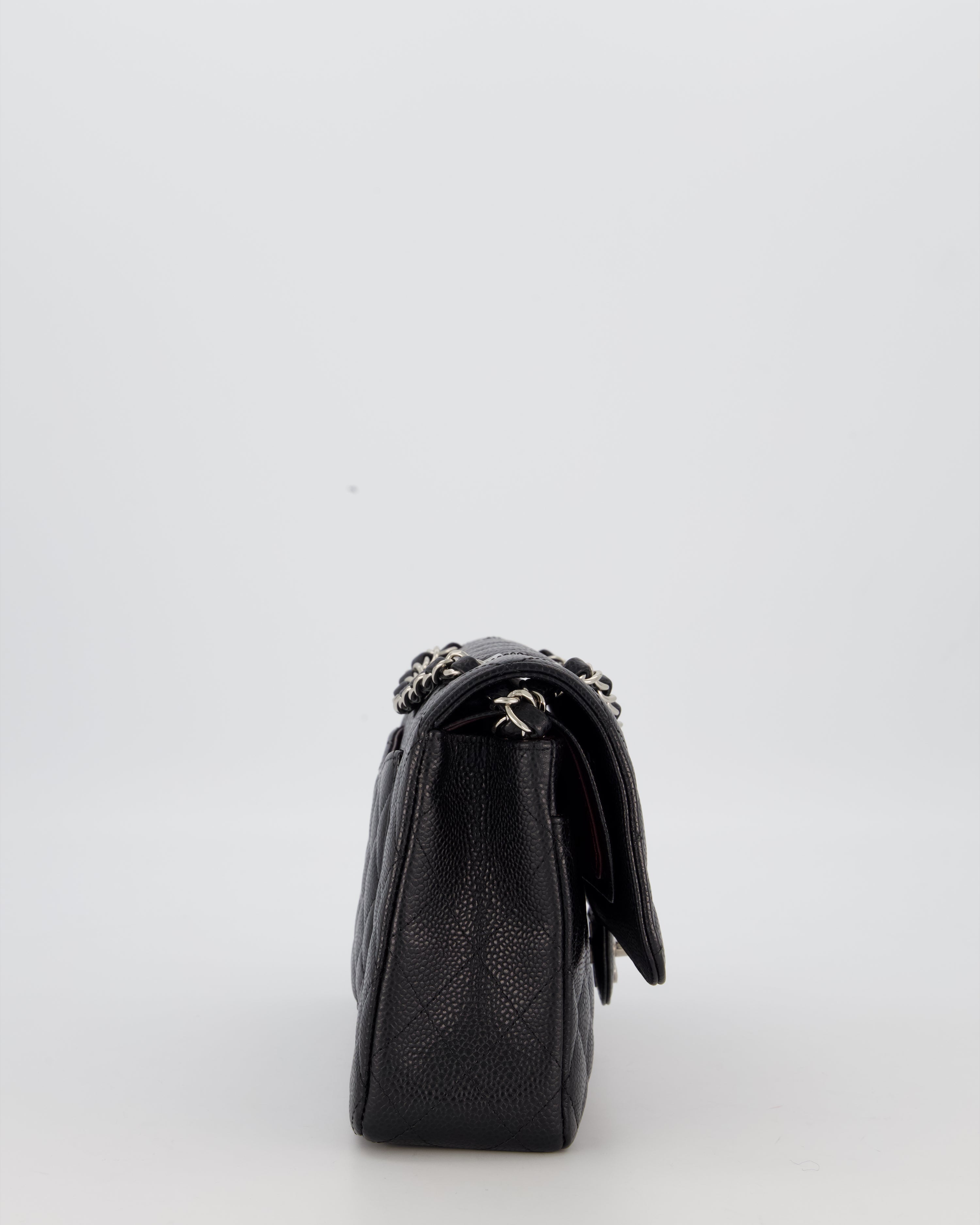 Chanel Black Classic Medium Double Flap Bag in Caviar Leather with Silver Hardware