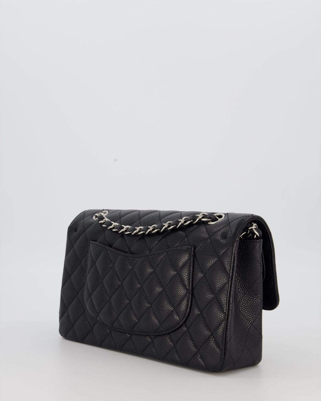 Chanel Black Classic Medium Double Flap Bag in Caviar Leather with Silver Hardware