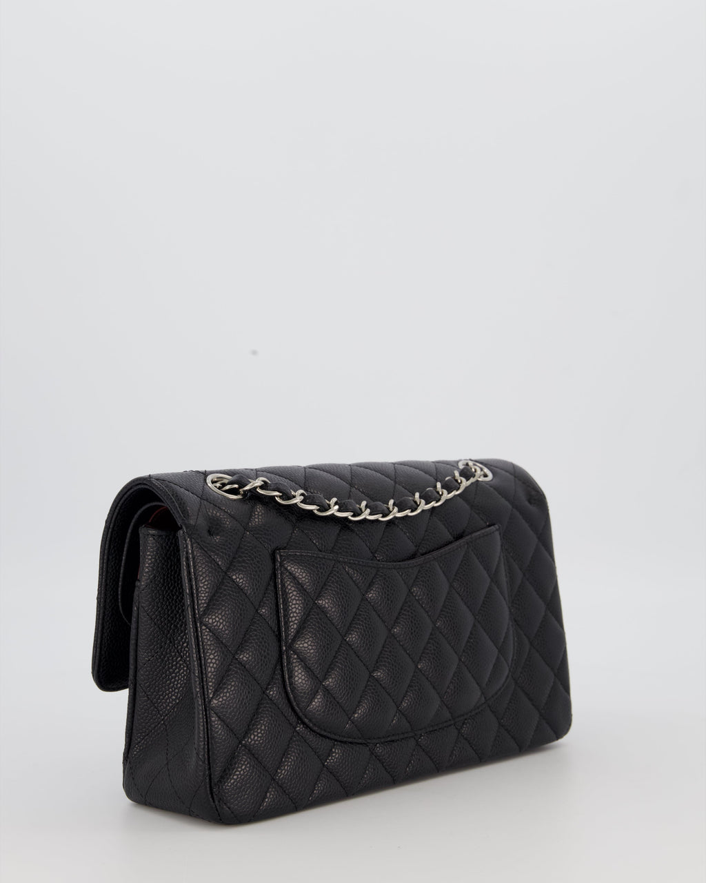 Chanel Black Classic Medium Double Flap Bag in Caviar Leather with Silver Hardware