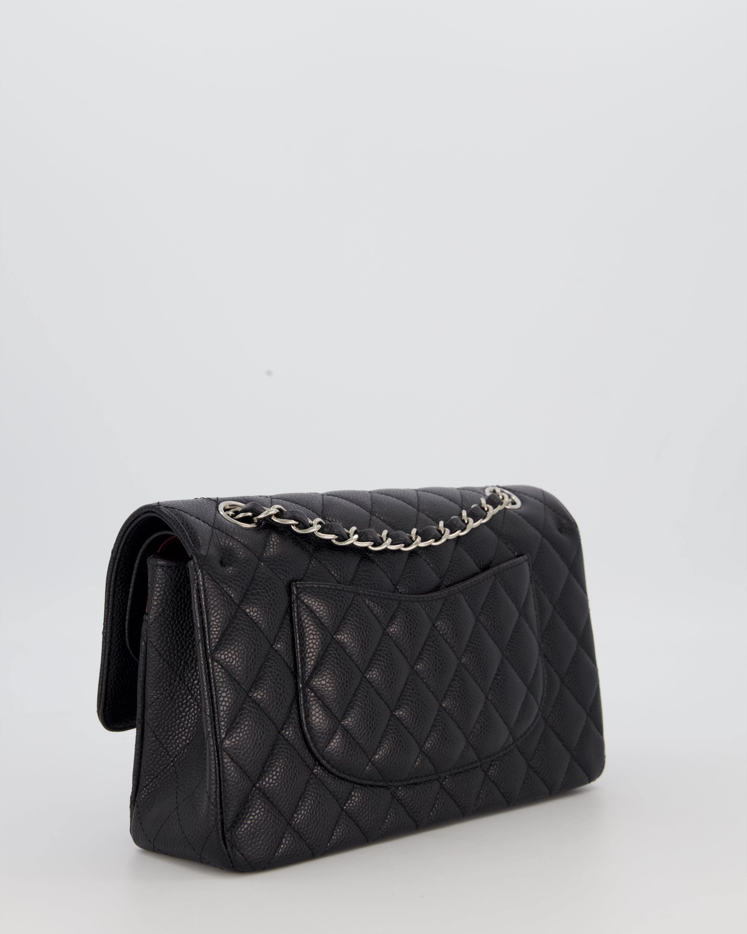 Chanel Black Classic Medium Double Flap Bag in Caviar Leather with Silver Hardware