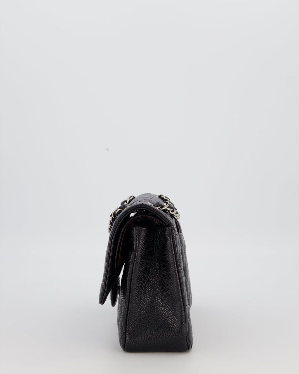 Chanel Black Classic Medium Double Flap Bag in Caviar Leather with Silver Hardware
