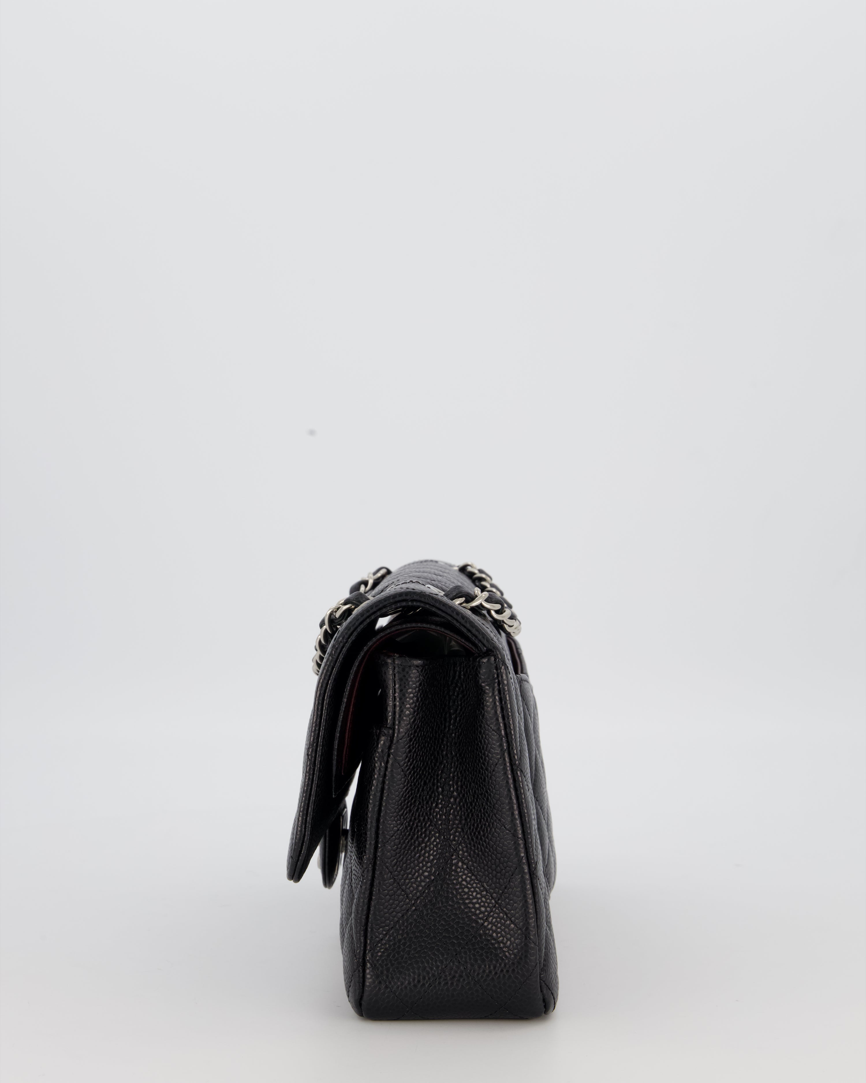 Chanel Black Classic Medium Double Flap Bag in Caviar Leather with Silver Hardware